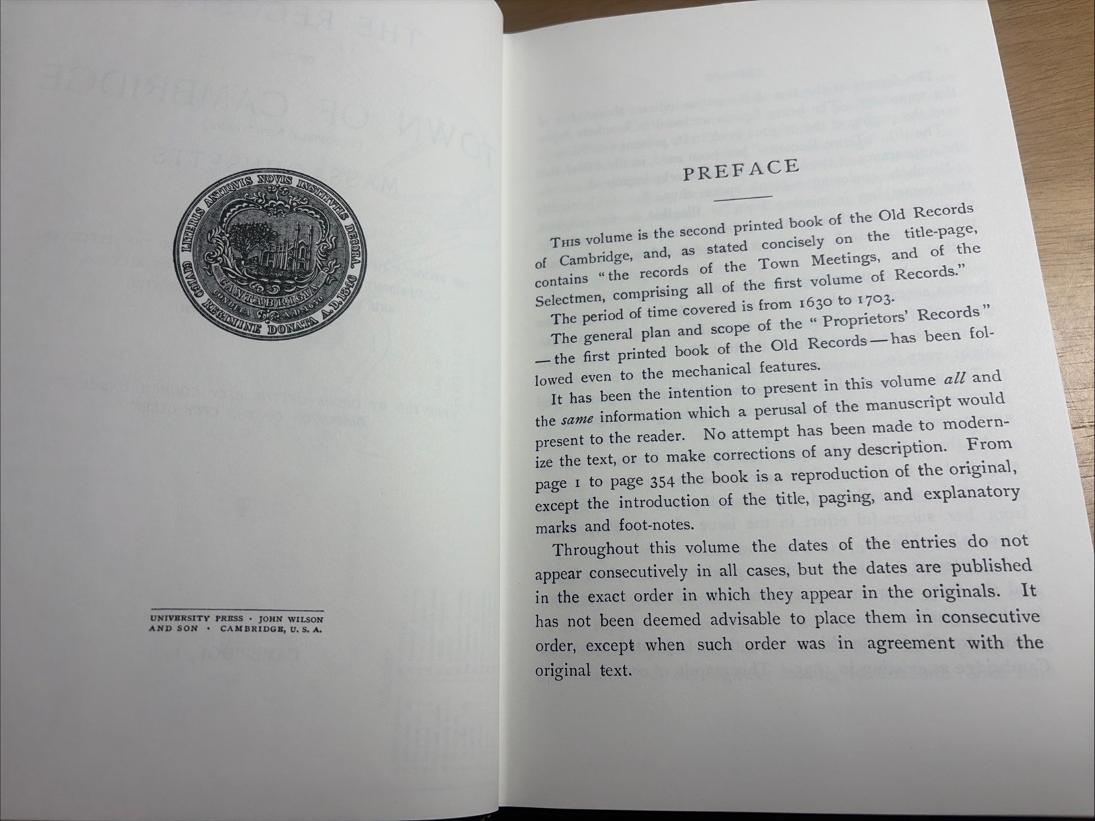 Records of the Town Cambridge Massachusetts 1630-1703 1901 Colonial Geneology NF