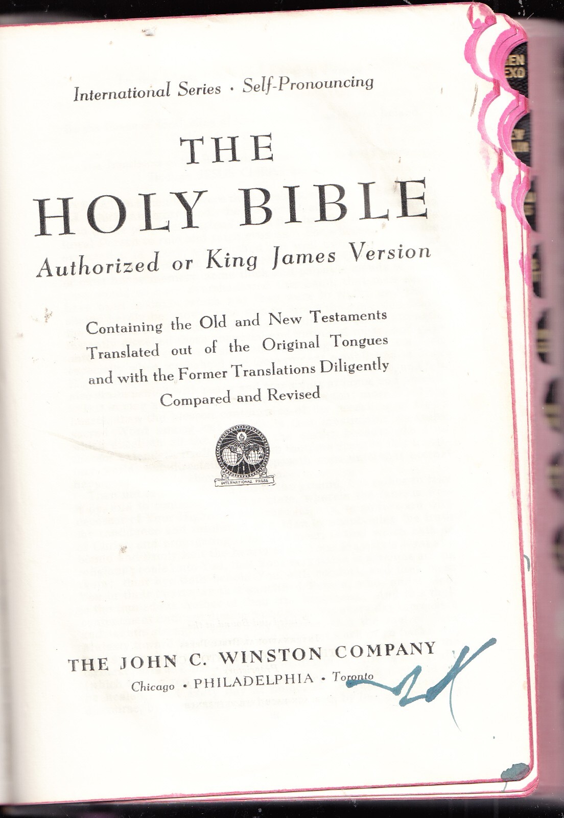 HOLY BIBLE KJV,INTERNATIONAL SERIES SELF-PRONOUNCING,THUMB INDEXED LEATHER BOUND