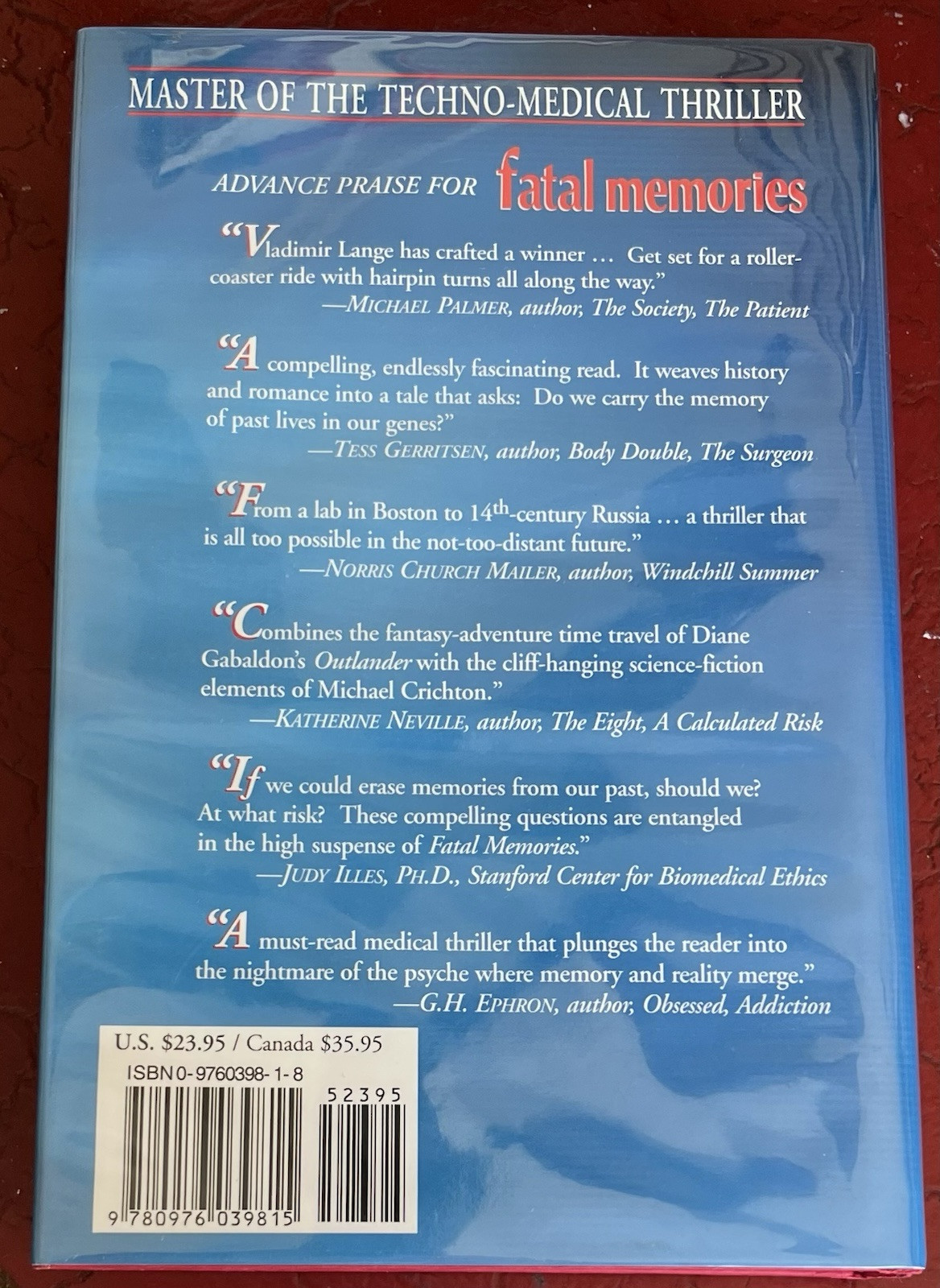 “FATAL MEMORIES” VLADIMIR LANGE SIGNED 2005 1st EDITION HC-MEDICAL THRILLER-FINE