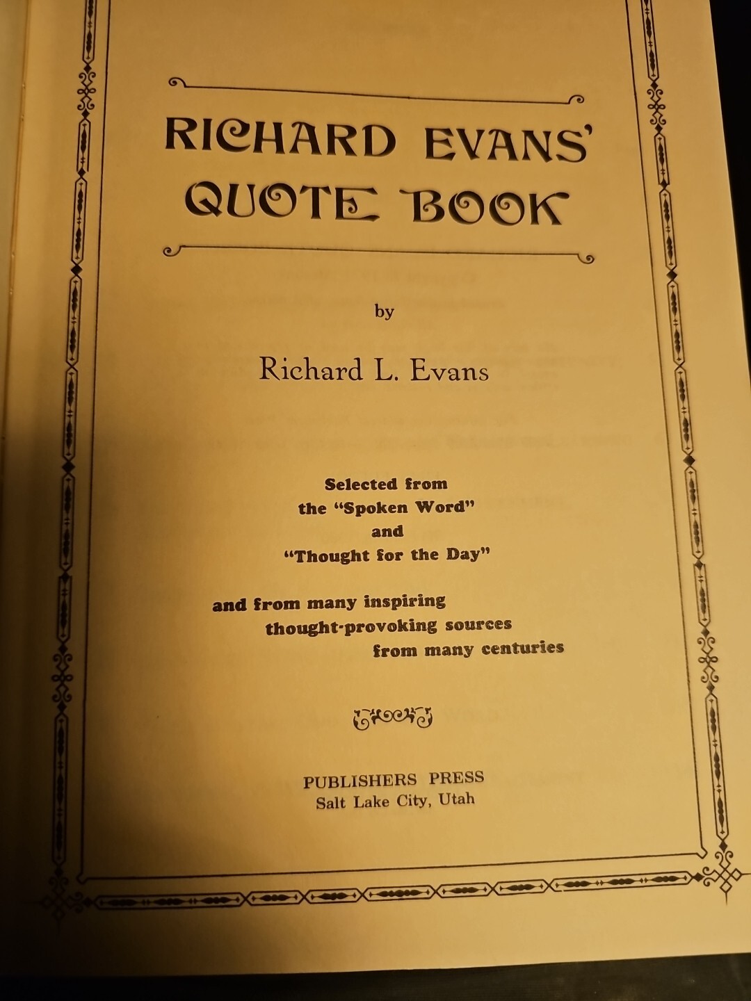 Richard L. Evans Quote Book Leatherette 1st ed. 9th printing 1980