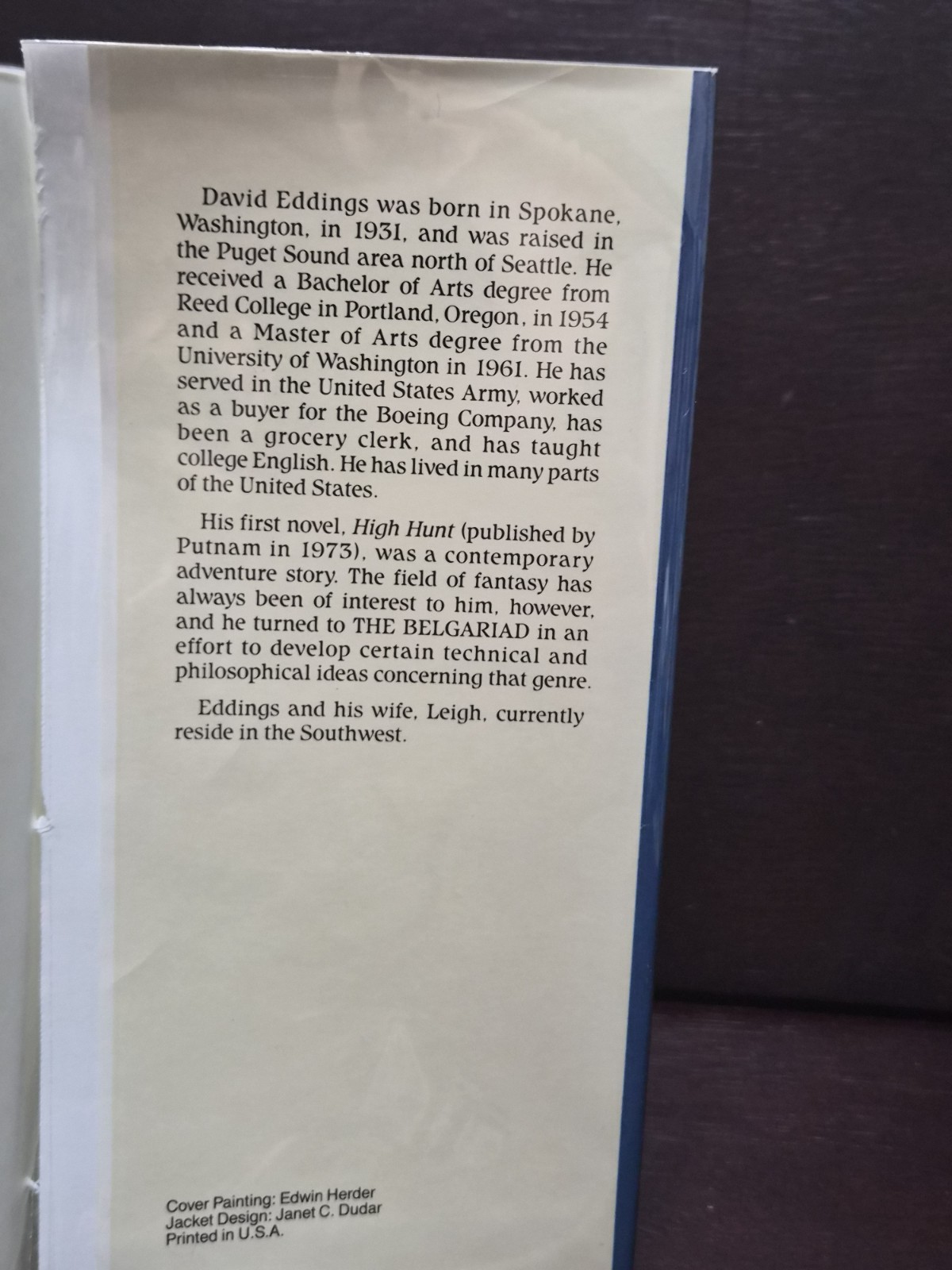 David Eddings GUARDIAN OF THE WEST Malloreon 1 1987 Del Rey BCE HCDJ VG Mylar