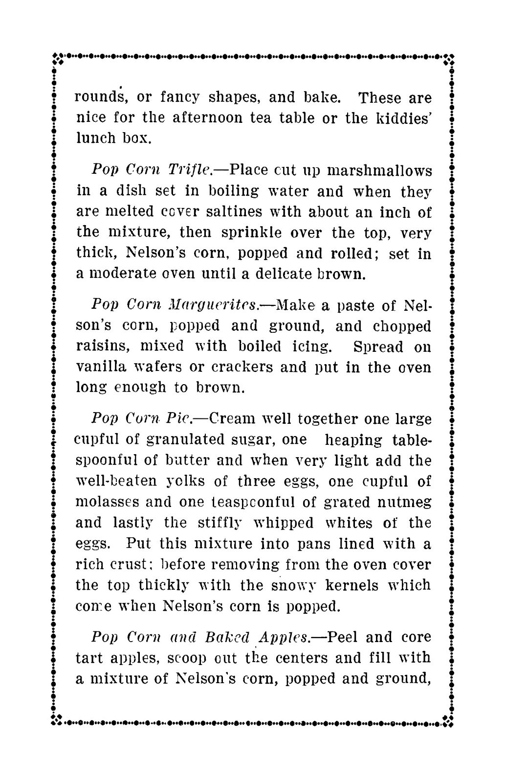 1916 Nelson’s Pop Corn Recipes Cook Book 18 Pages
