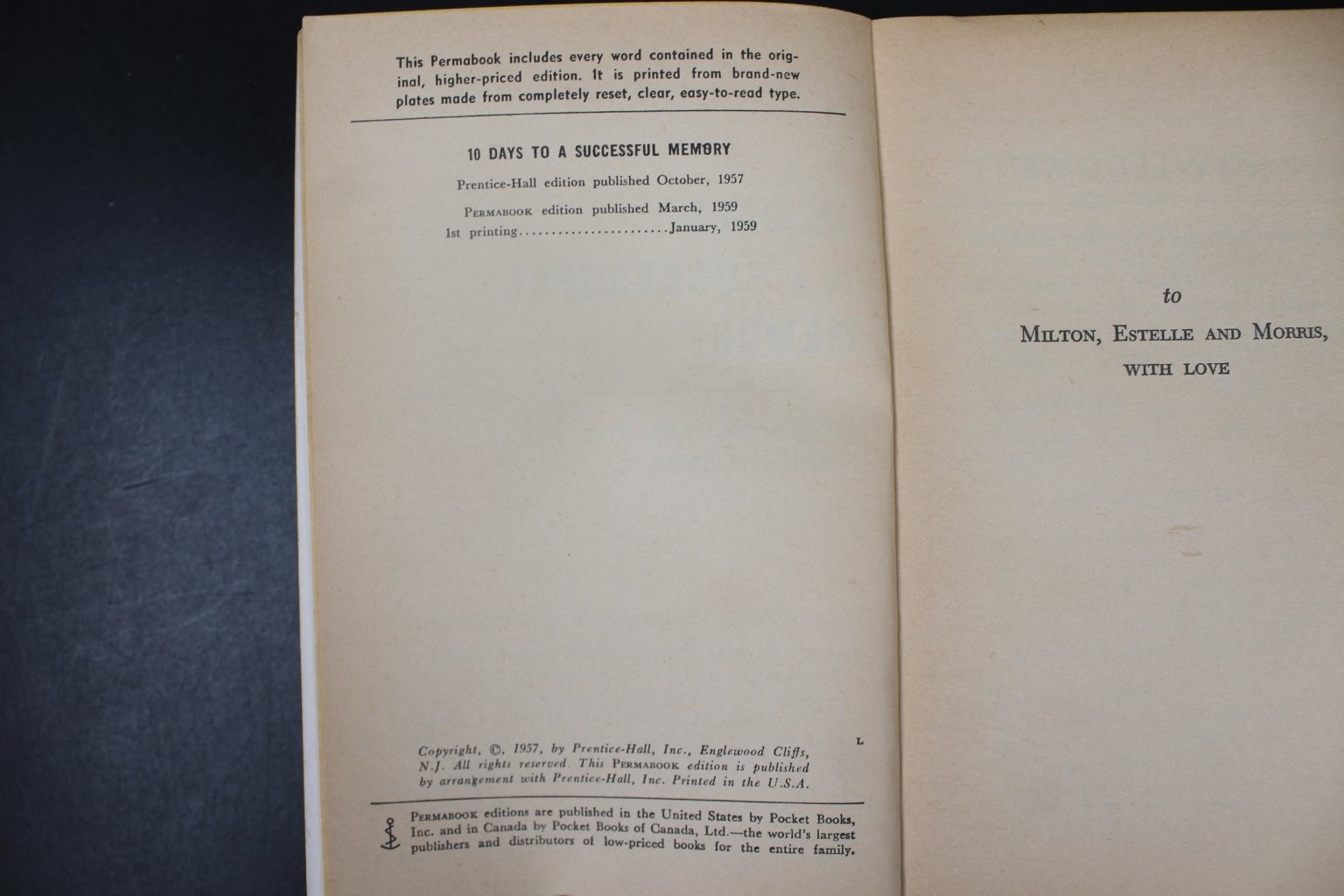 10 Days to a Successful Memory Joyce Brothers 1959 Permabook Psychology PB