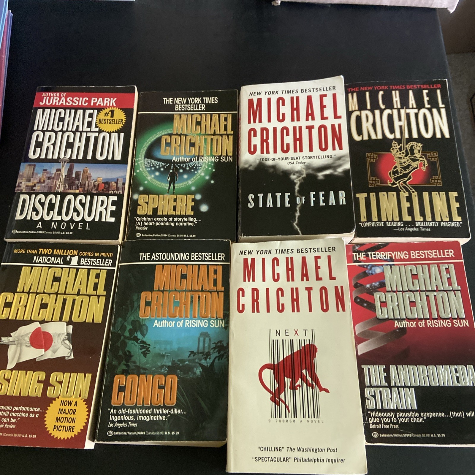 MIchael Crichton Fiction Lot Of 8 Paperbacks Good – Good + Condition