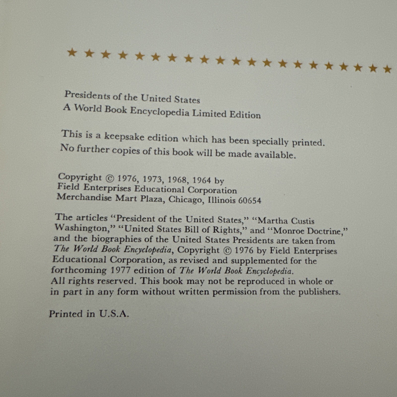 Vtg Presidents Of The United States 1976 World Book Encyclopedia Limited Edition