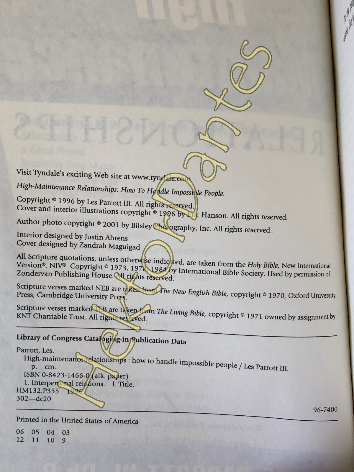 High-Maintenance Relationships: How to Handle Imp by Les Parrott III (2001, TrPB