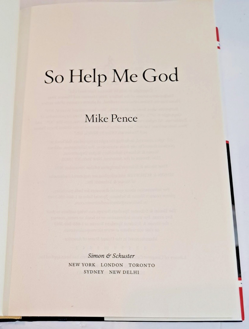 *Signed* So Help Me God by Mike Pence (2022) 1st Edition & Printing P2