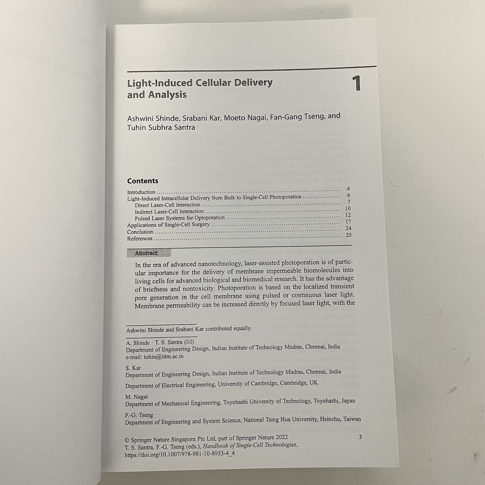 Handbook Of Single-Cell Technologies Springer Santra & Tseng Hardcover Book