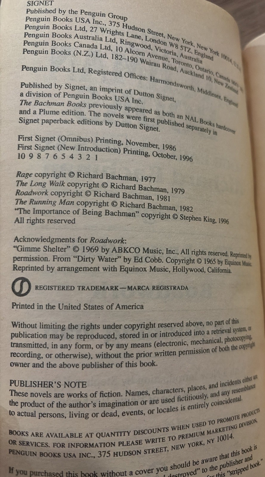 Bachman Books : Four Early Novels by Stephen King (1996, Mass Market)