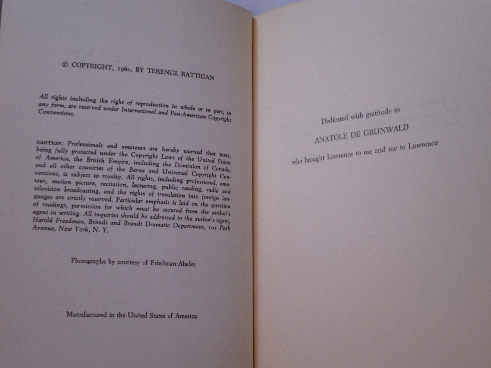 ROSS a Dramatic Portrait BY TERENCE RATTIGAN 1960 HC Drama PLAY Script