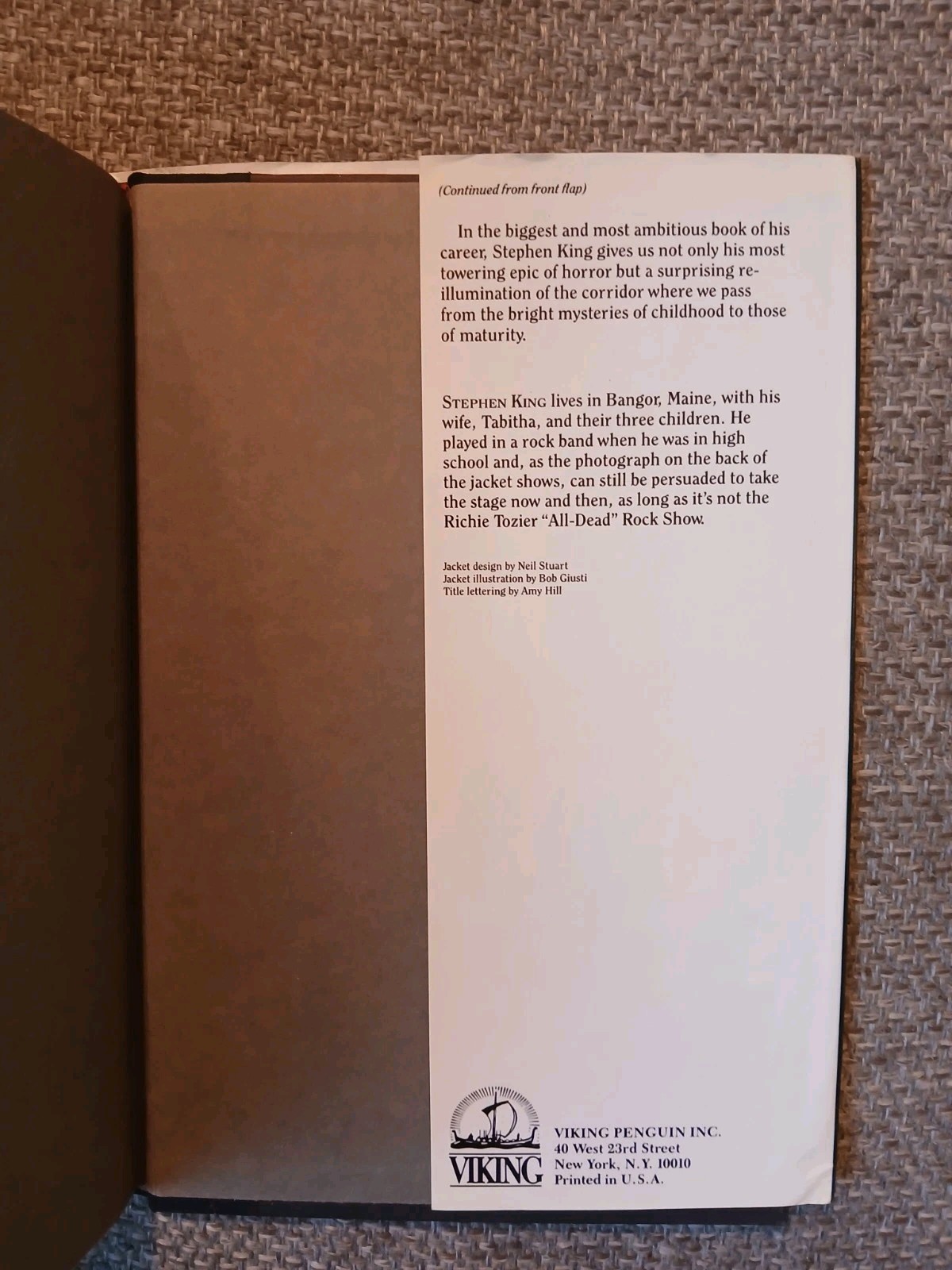 Stephen King IT 1986 Hardcover Dust Jacket 1st Edition & 1st Printing VGC