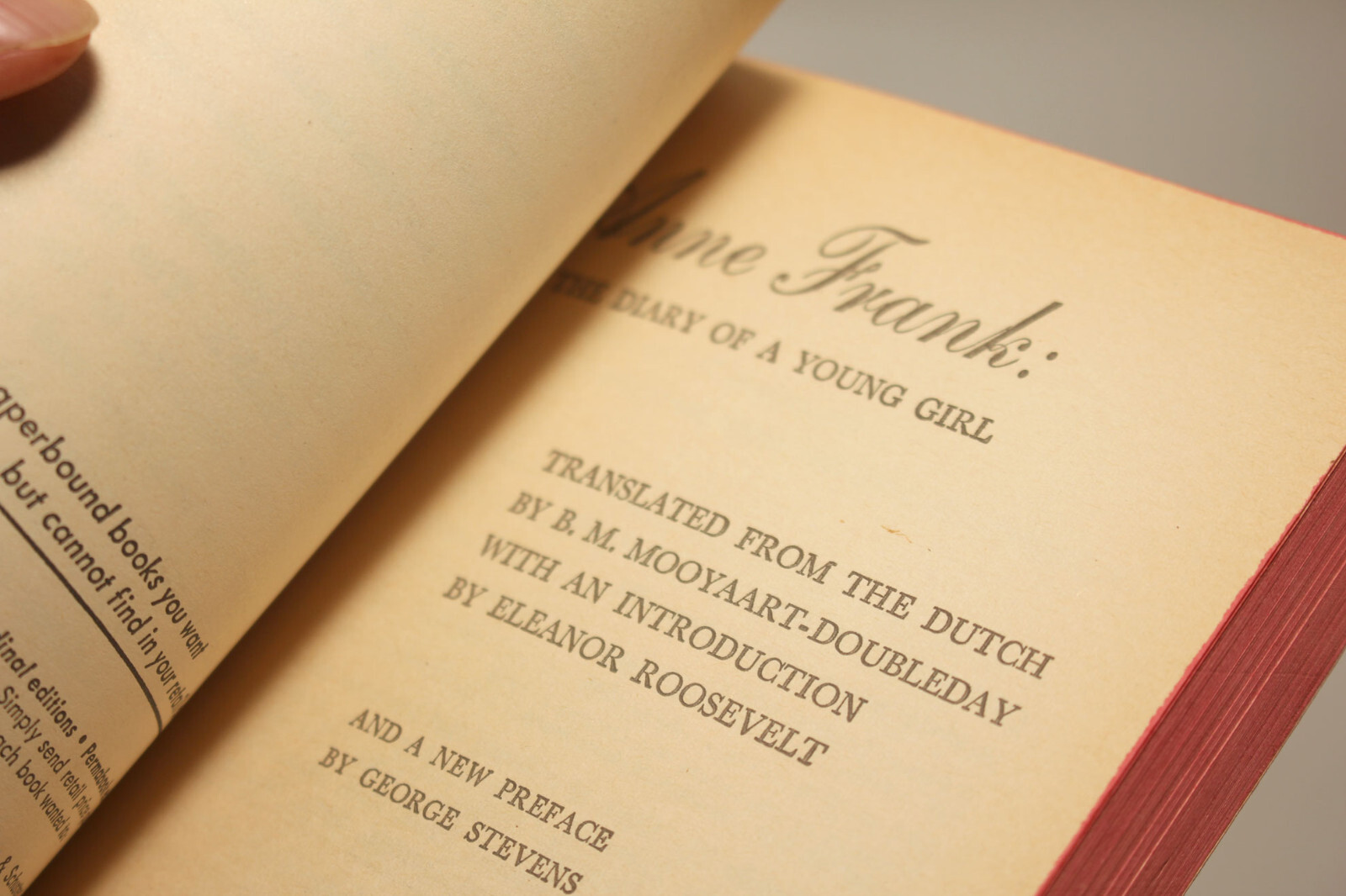 ANNE FRANK: Diary of a Young Girl – Eleanor Roosevelt Intro Pocket Books 1966 PB