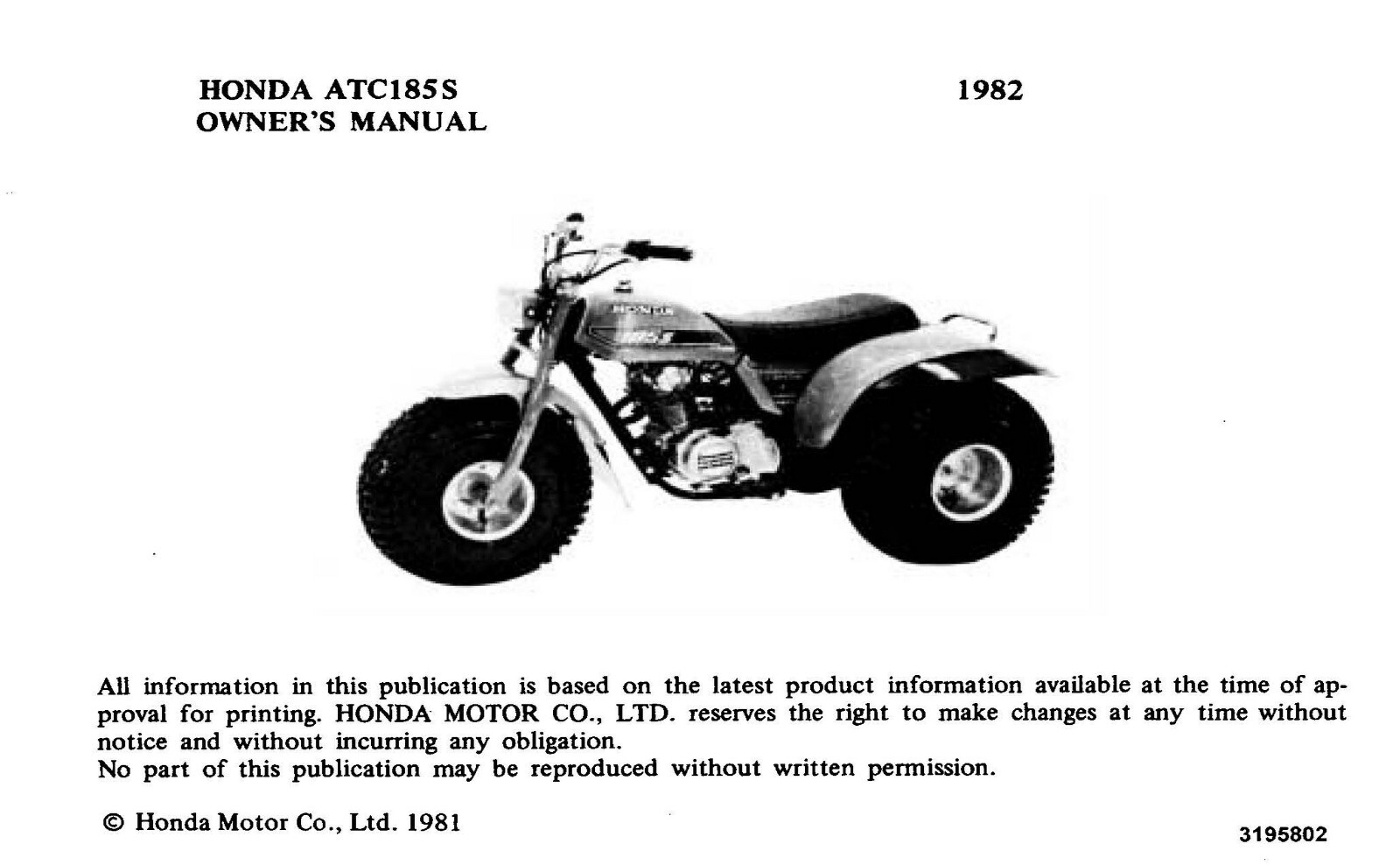 1982 Honda ATC185S Owner’s Manual 59 Pages