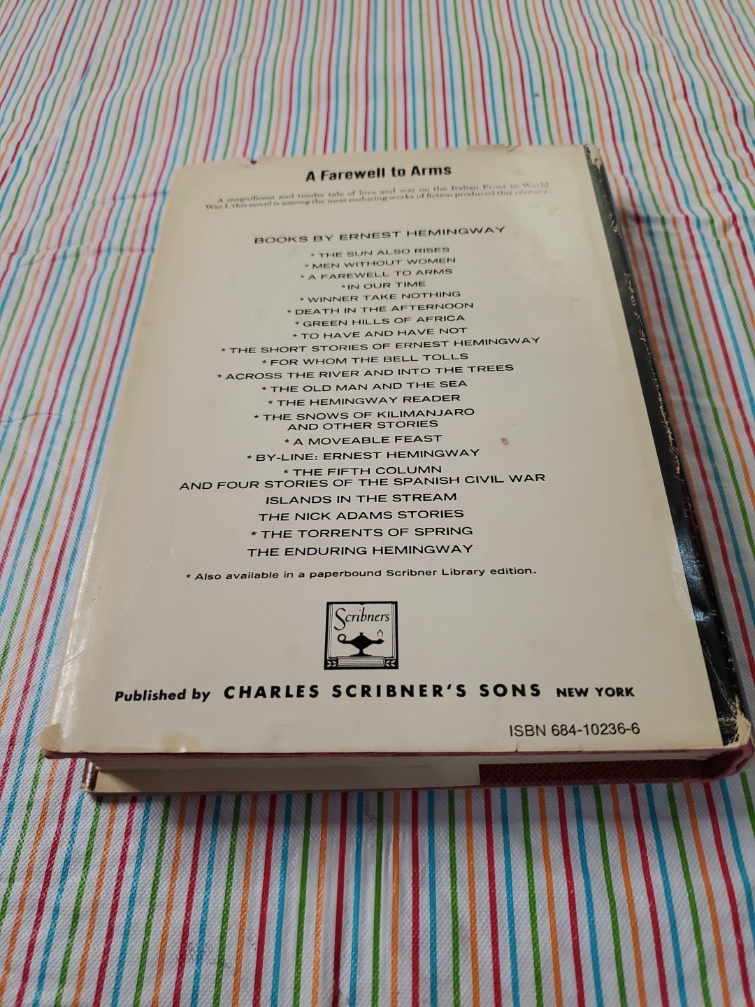 “A Farewell to Arms” by Ernest Hemingway (1969) Scribner – Vintage Hardback