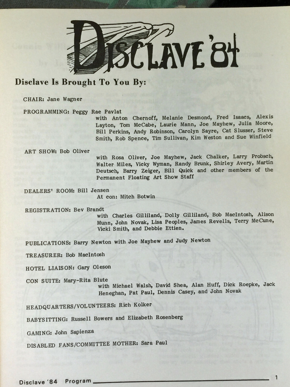 SCIENCE FICTION FANZINE DISCLAVE 1984 Sci-Fi Convention Connie Willis Paul Yurek
