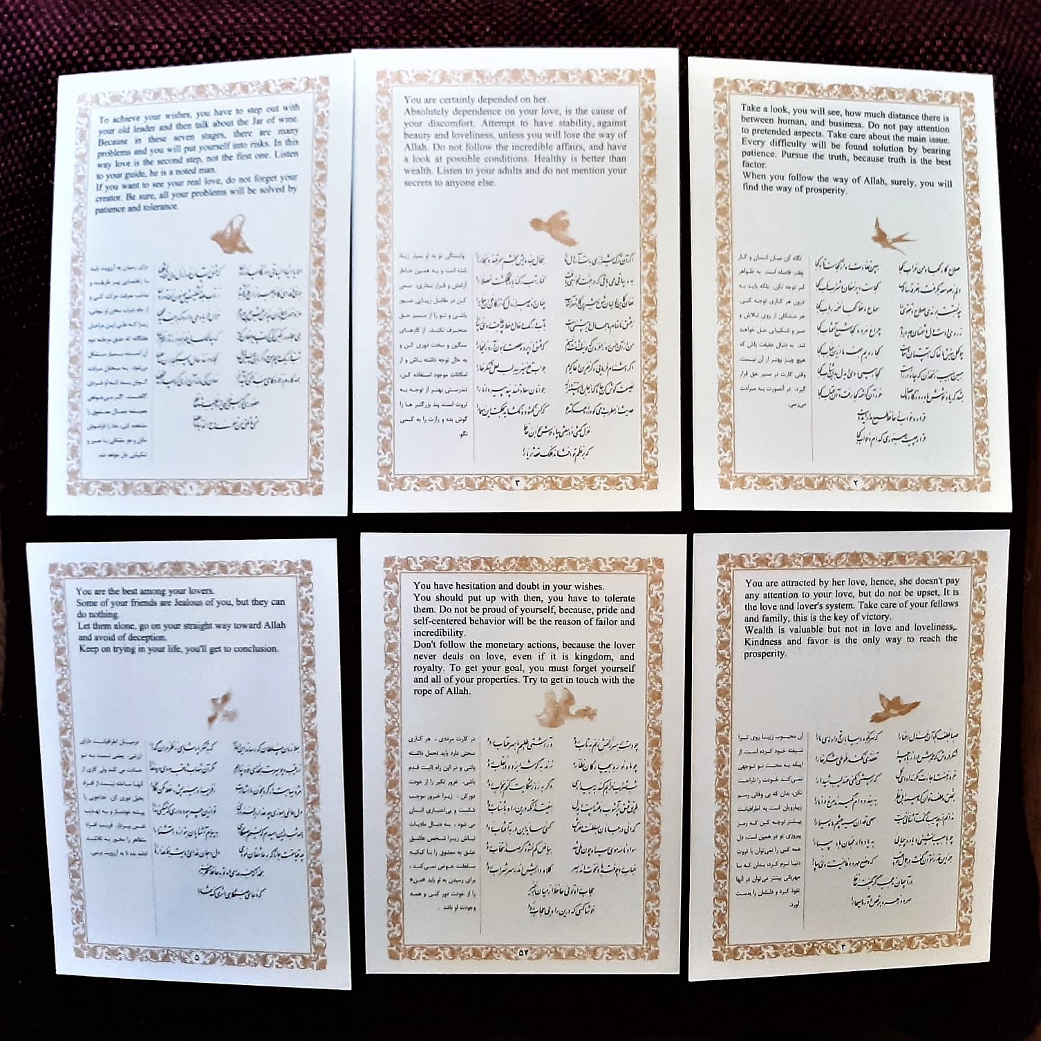 Fal-e Hafez 1, Bi-lingual Omens of Hafez Cards. بسته فال حافظ 1 ، فارسی- انگلیسی