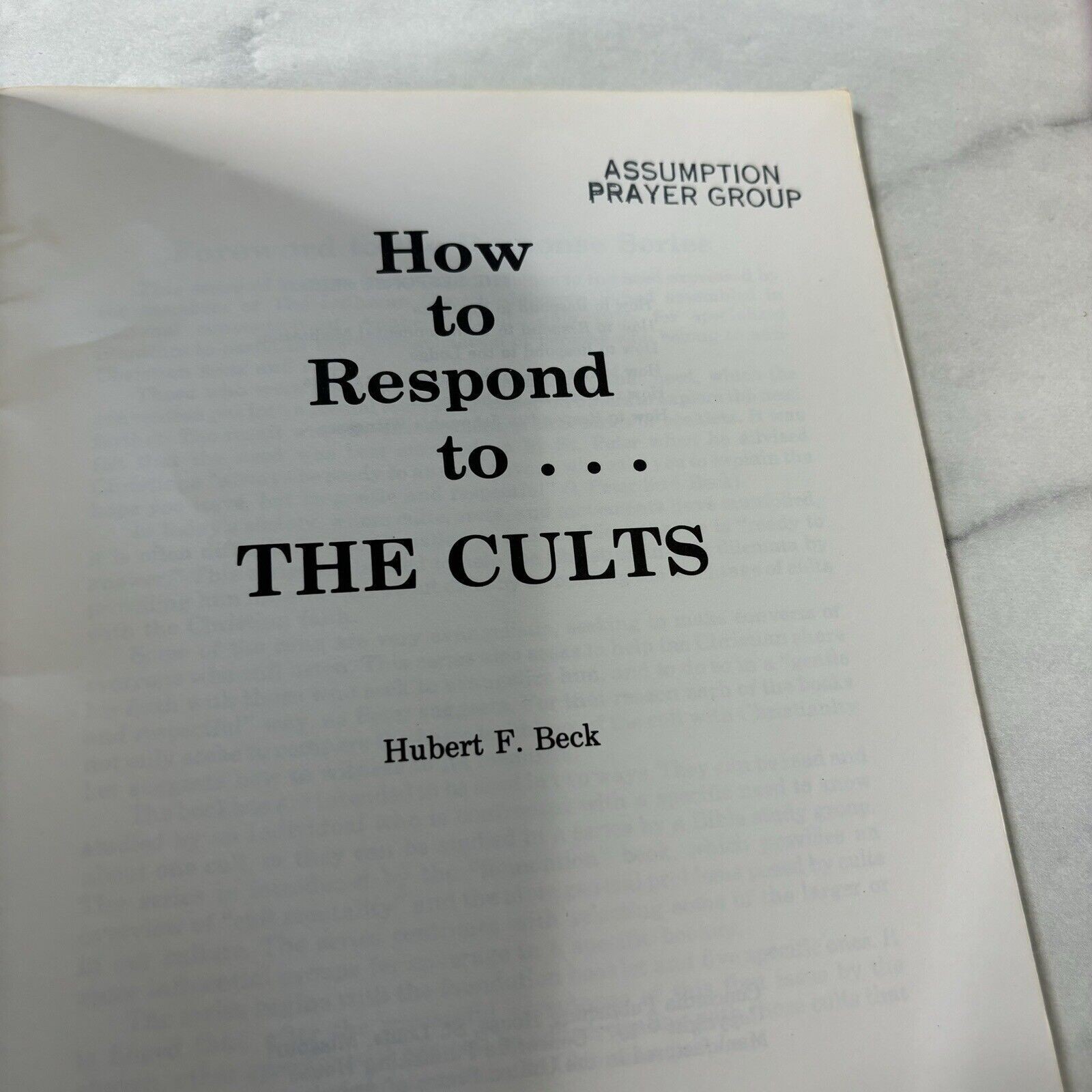 How to Respond to the Cults by Hubert F. Beck (1977, Hardcover)