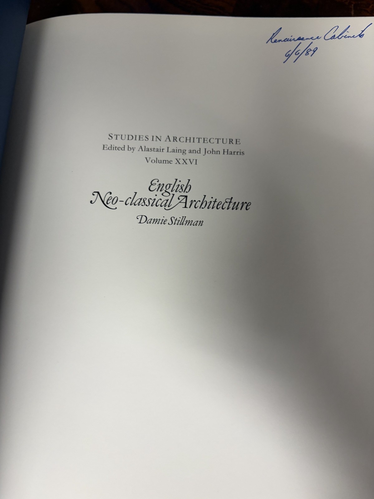 English Neo-Classical Architecture by Damie Stillman Volume 1 ONLY HBDJ