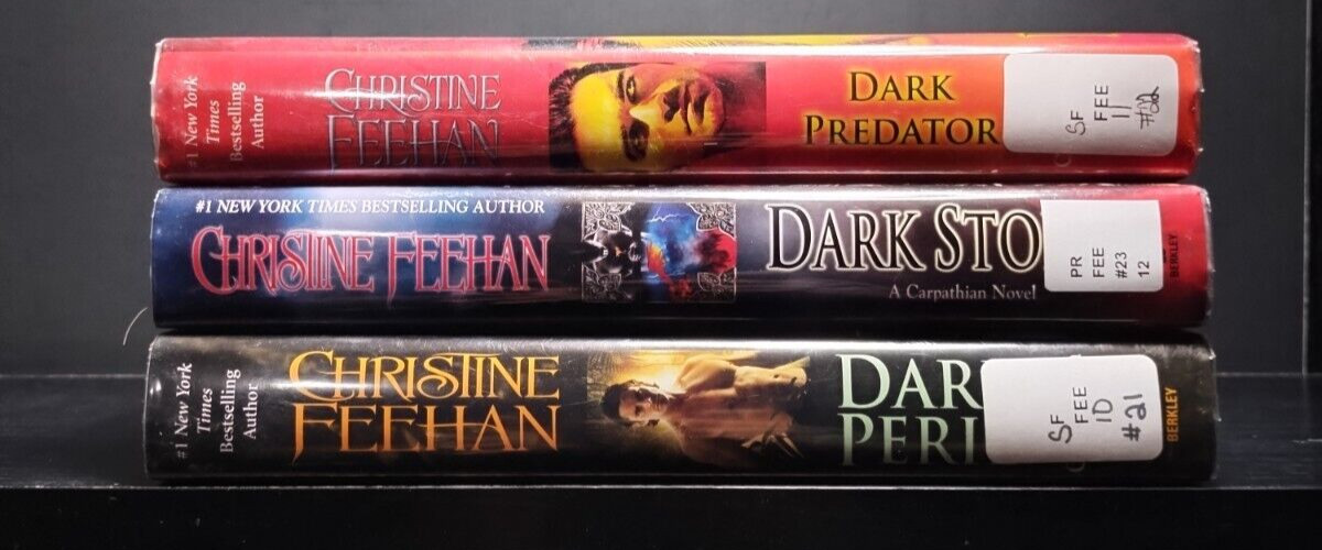 Lot of 3 Christine Feehan HC Ex-Library Dark Predator Dark Storm Dark Peril Para