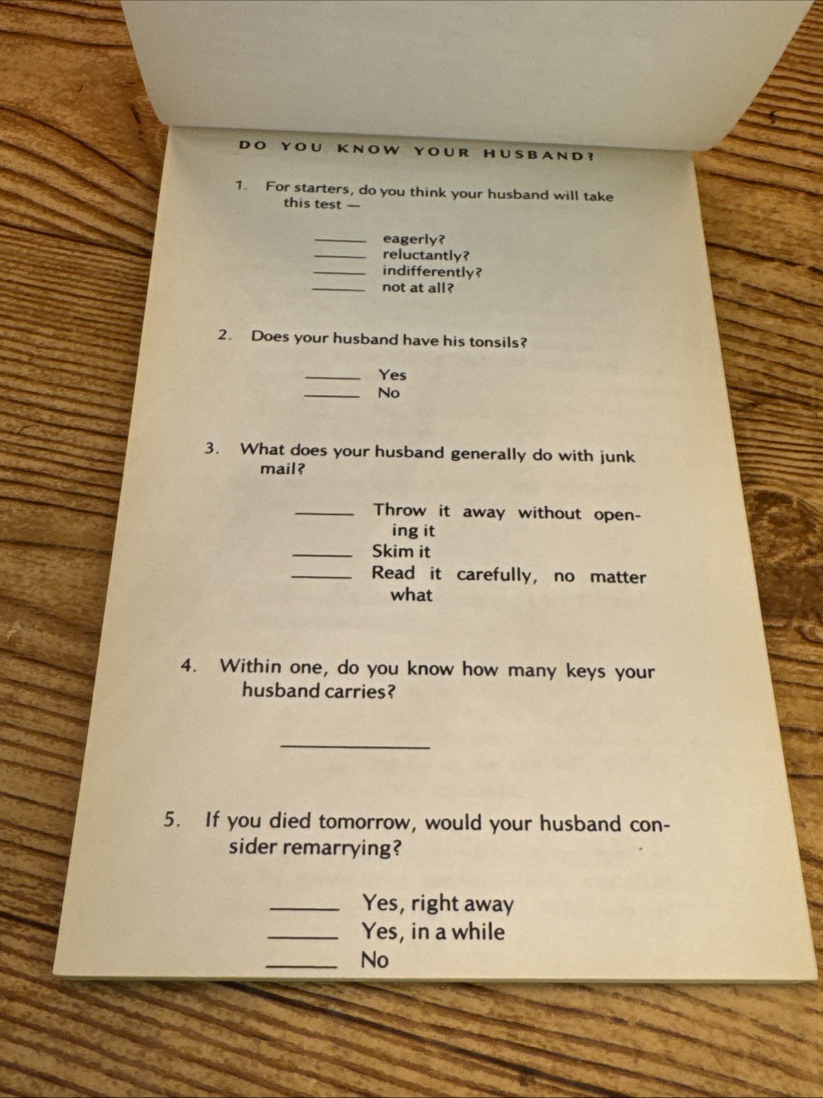 Vintage 1979 Do You Know Your Husband By Dan Carlinsky Workbook
