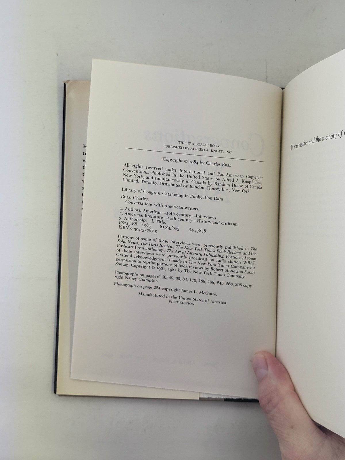 CONVERSATIONS WITH AMERICAN WRITERS by CHARLES RUAS 1985 hardcover 1st edition