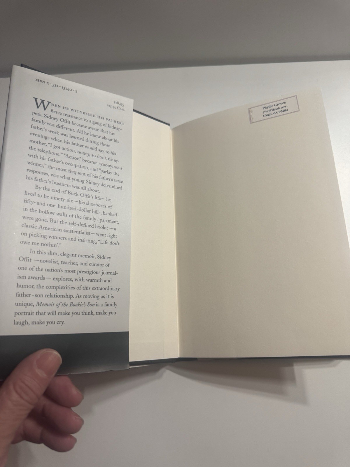 Memoir of the Bookie’s Son 1st/1st 1995 HCDJ Offit Vonnegut Blurb
