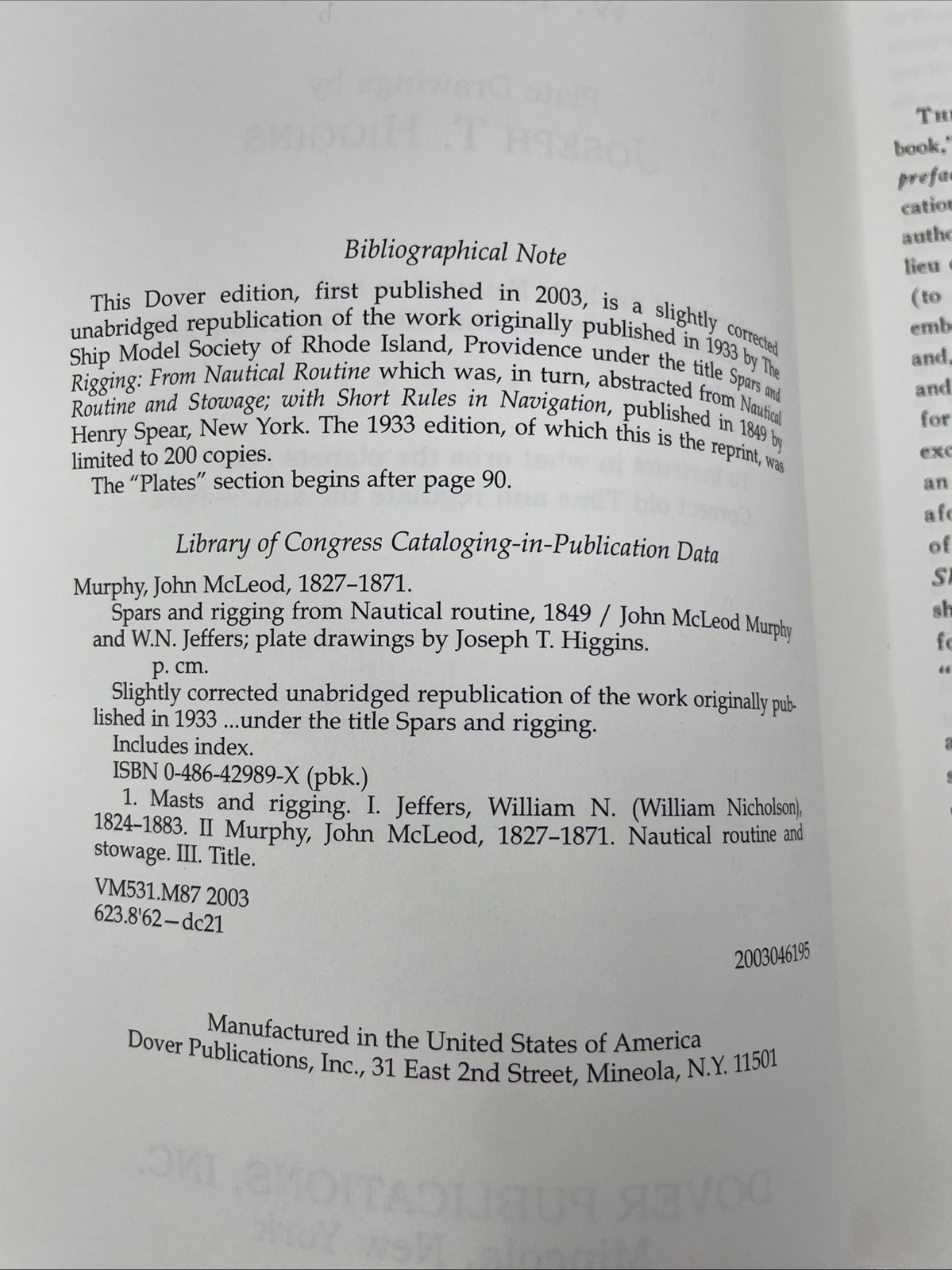 Spars and Rigging : From Nautical Routine 1849 Paperback by John McLeo Murphy