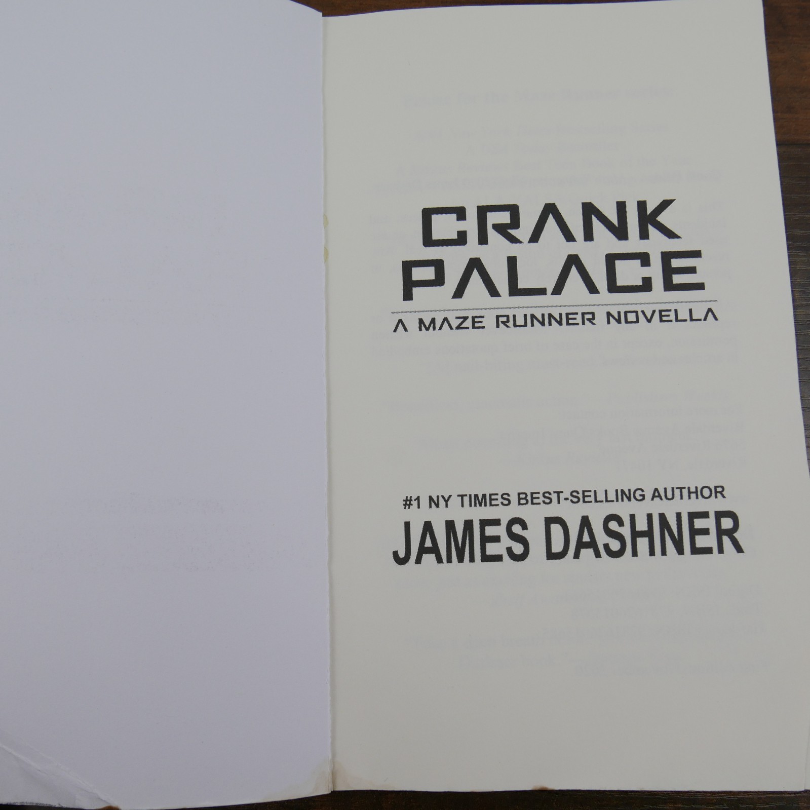 Crank Palace: A Maze Runner Novella by James Dashner – PB – 1st Edition 2020