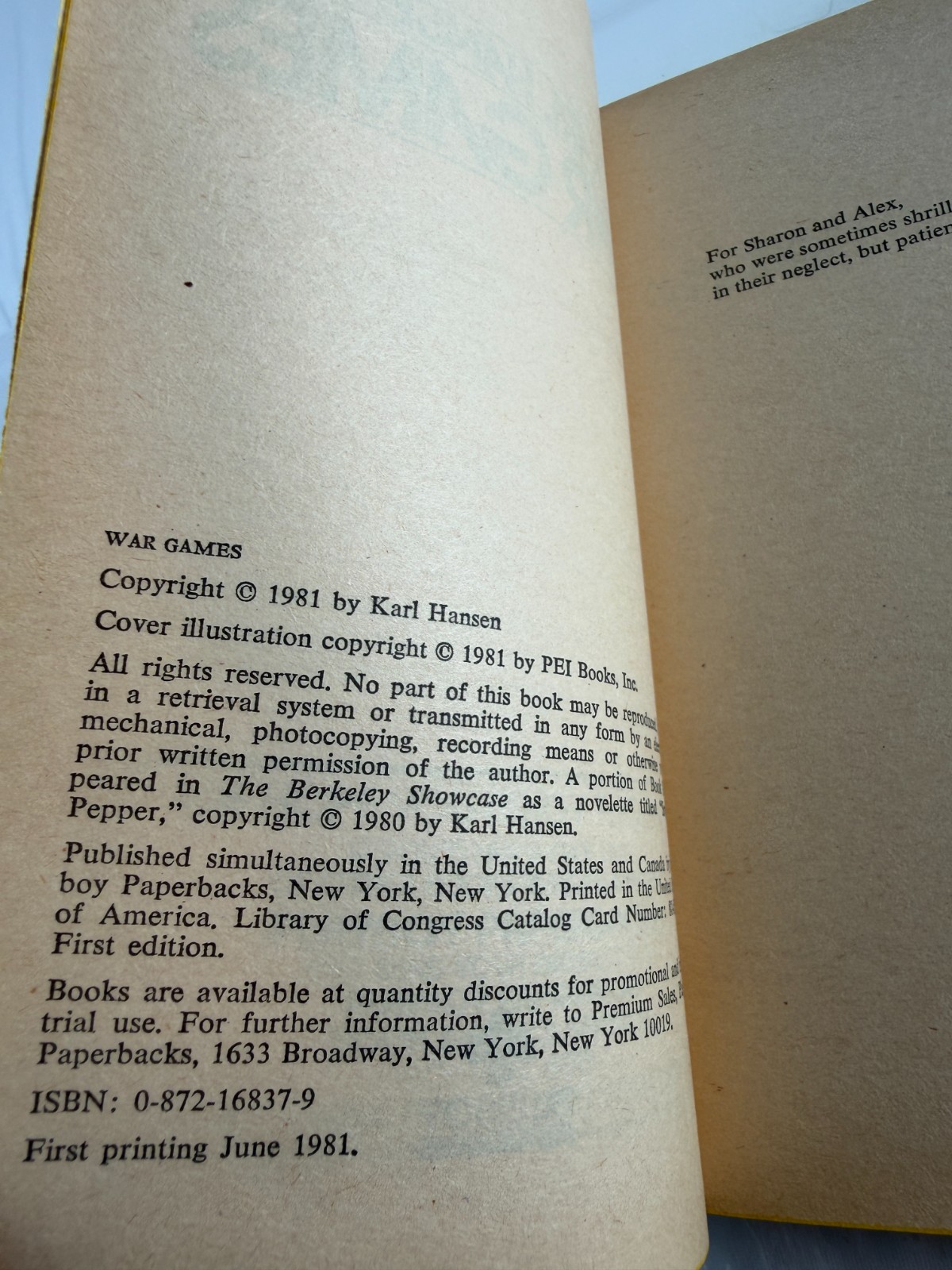War Games by Karl Hansen 1981 Paperback First Print Sci-Fi