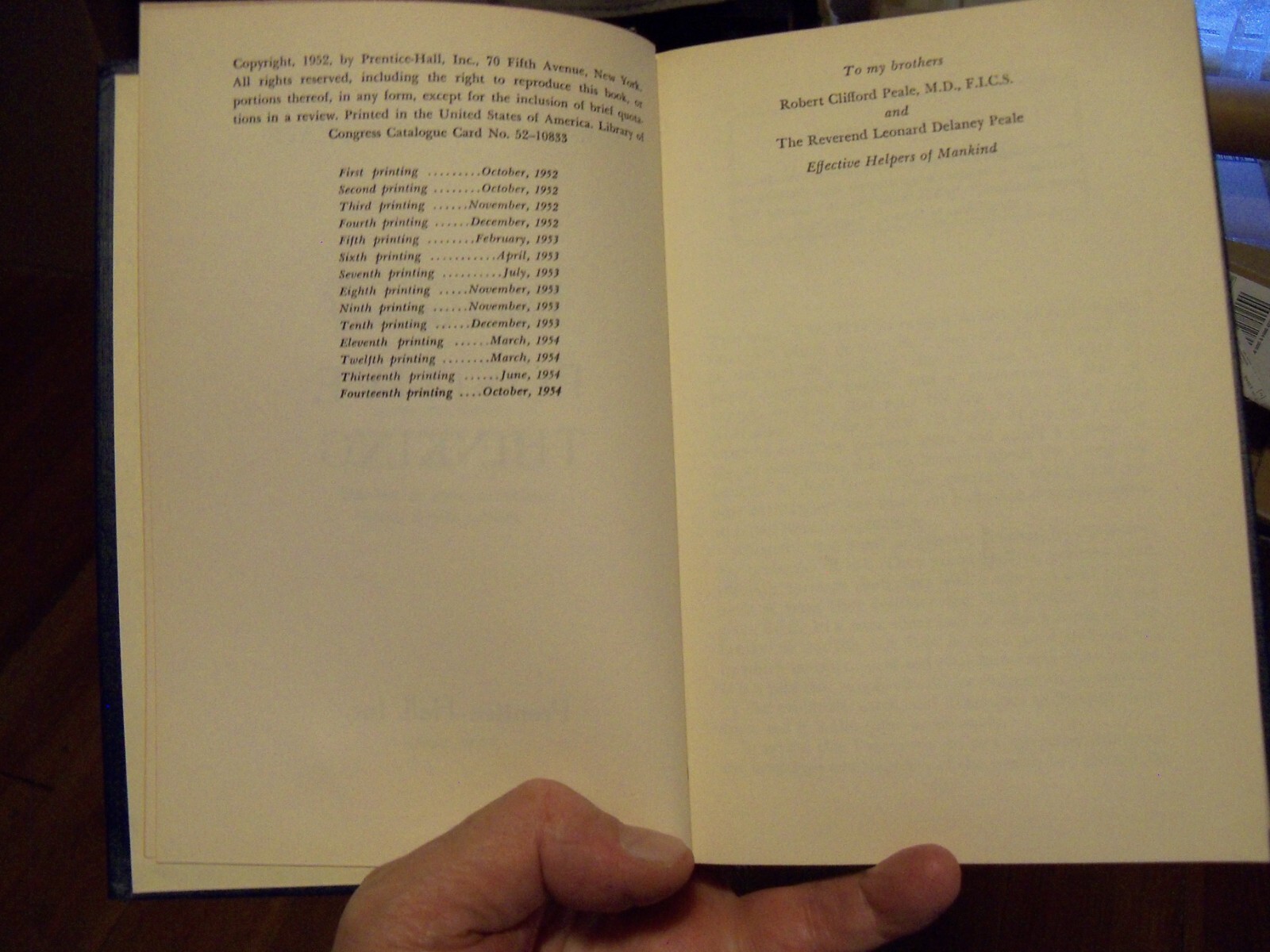 RARE POWER OF POSITIVE THINKING NORMAN VINCENT PEALE 1ST EDIT 14TH PRINTNG 1954