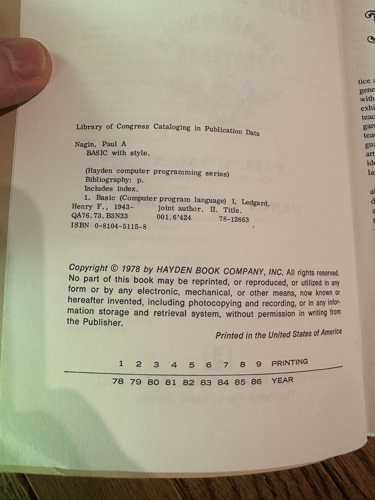 BASIC with Style Paul Nagin Hayden vintage computer programming 1st Edition