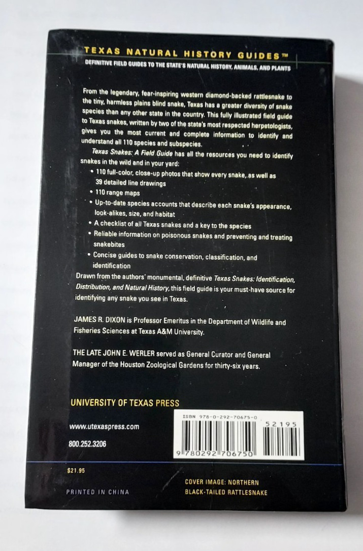 Texas Snakes: A Field Guide; Texas Natural- paperback, James R Dixon, 0292706758