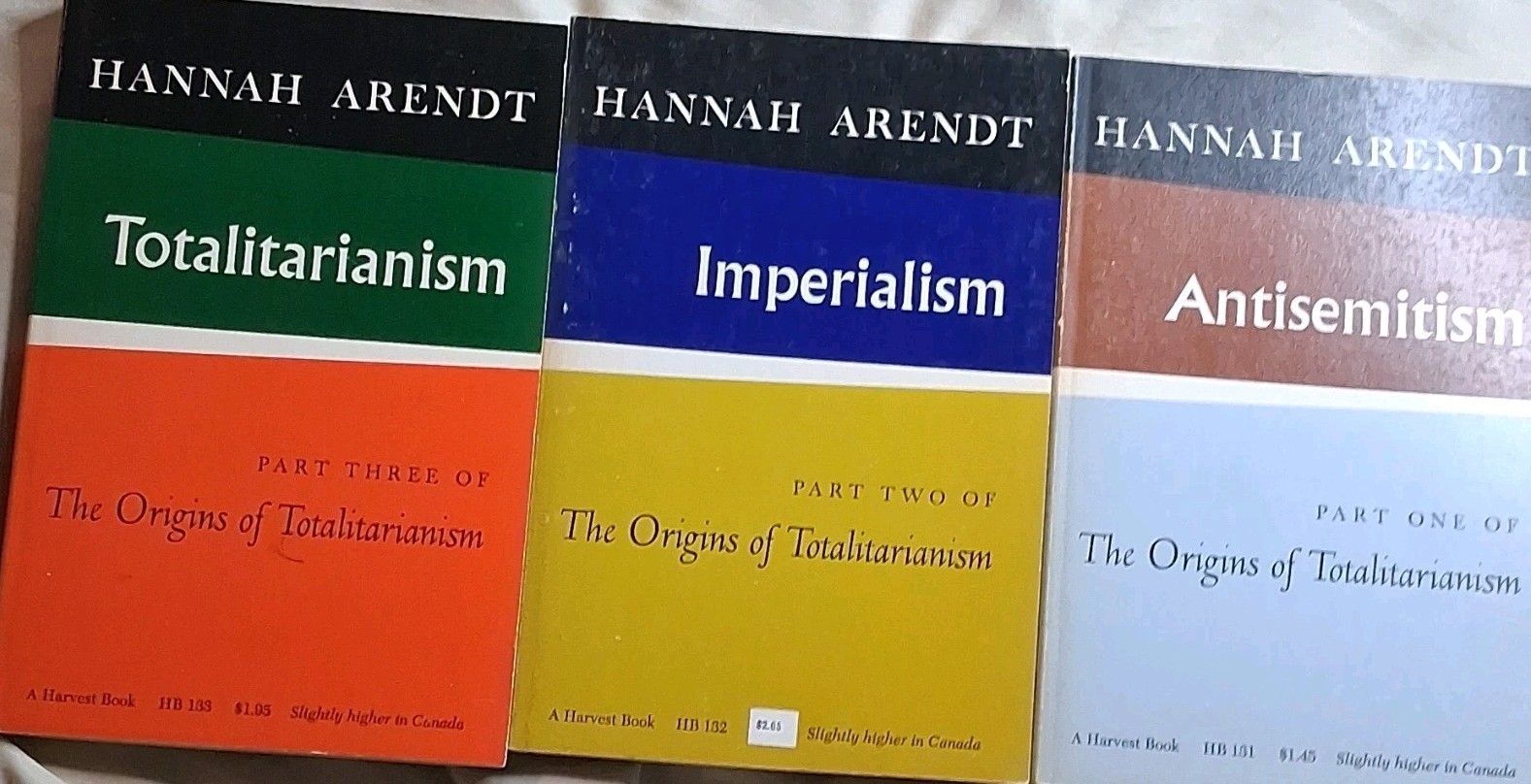 Hannah Arendt The Origins of Totalitarianism Trilogy PB Set 1970 HB 131-133