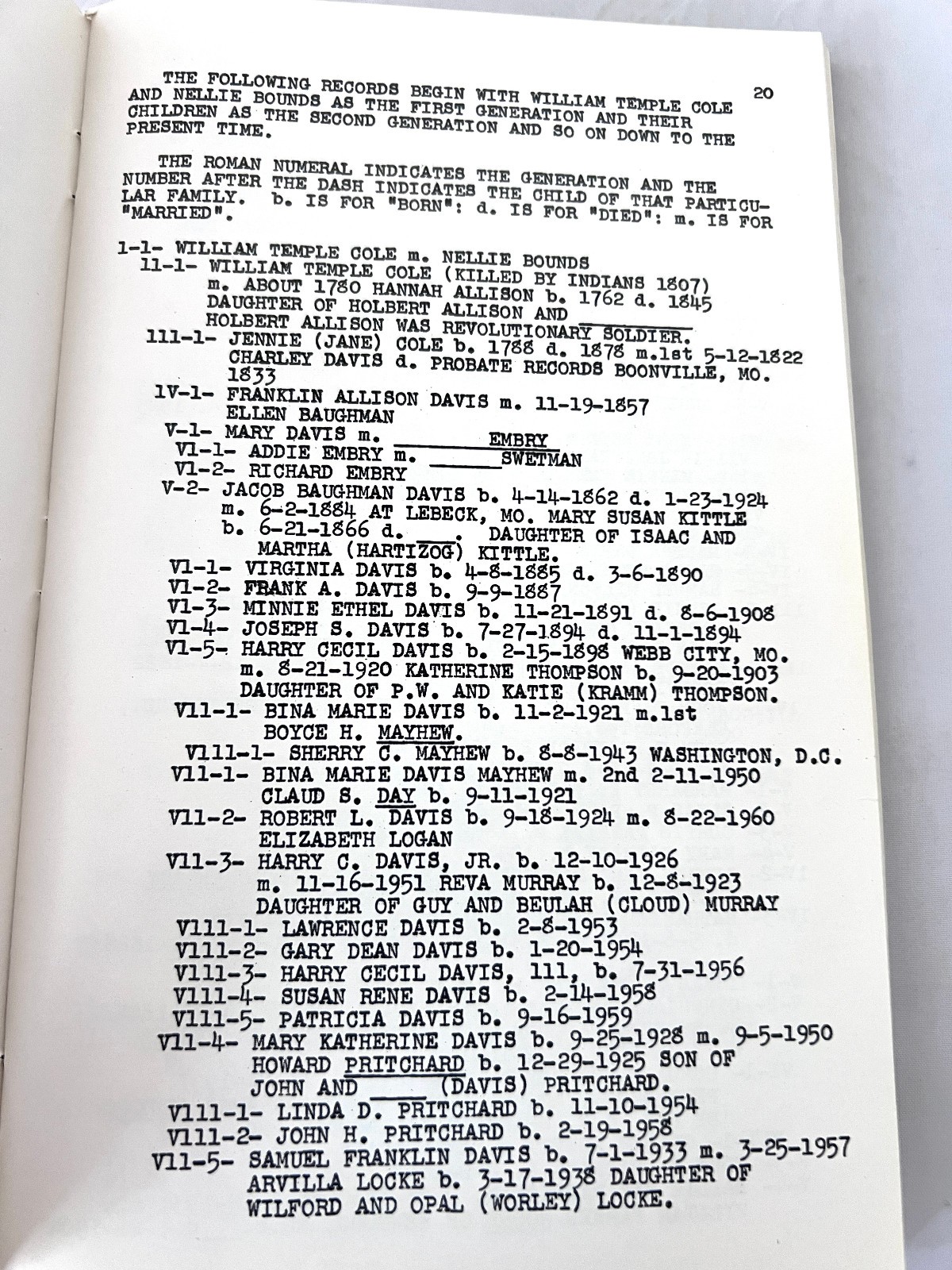 “Cole History and Genealogy” by Mrs. Ira Leiter (1962)