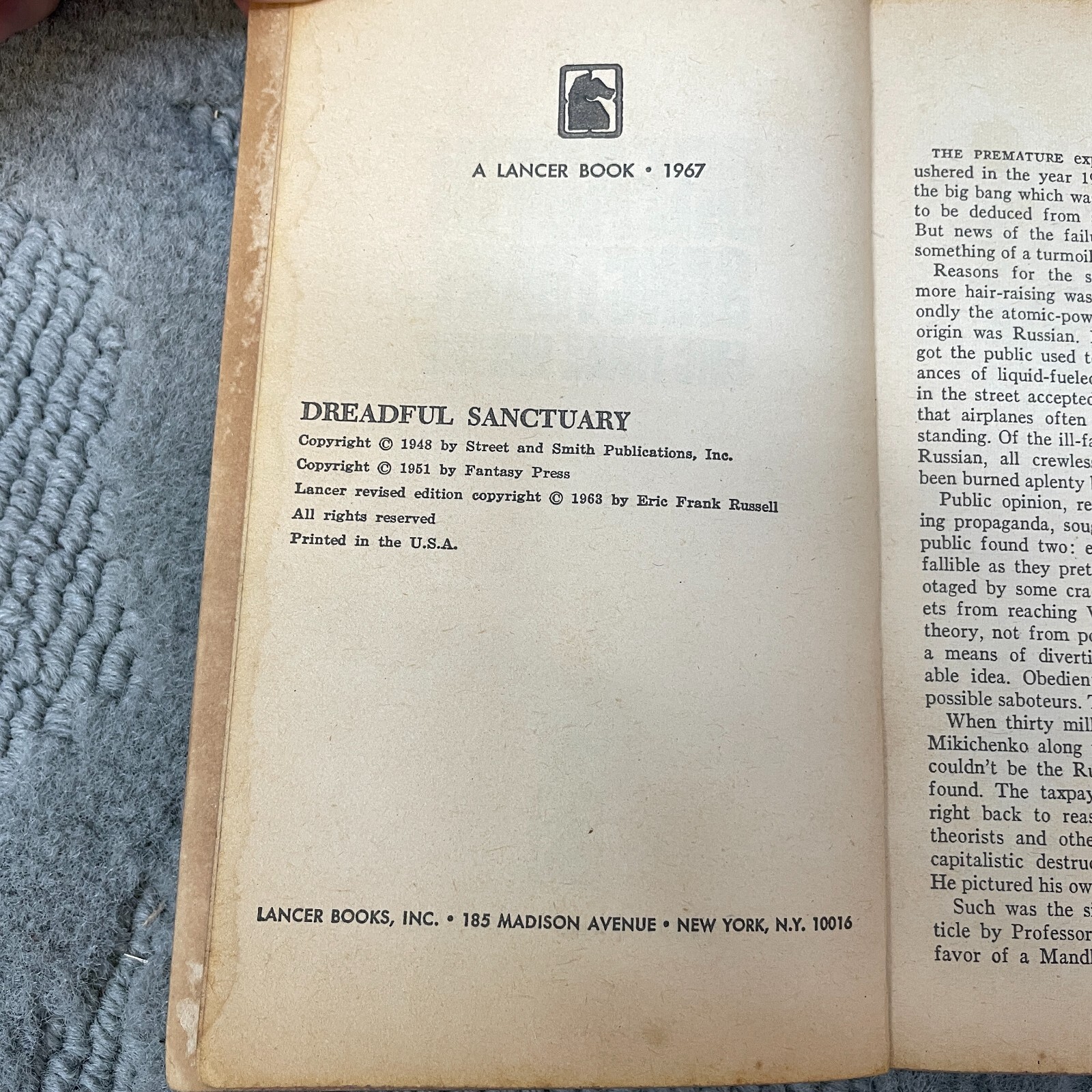 Dreadful Sanctuary Science Fiction Paperback Book by Eric Frank Russell 1963