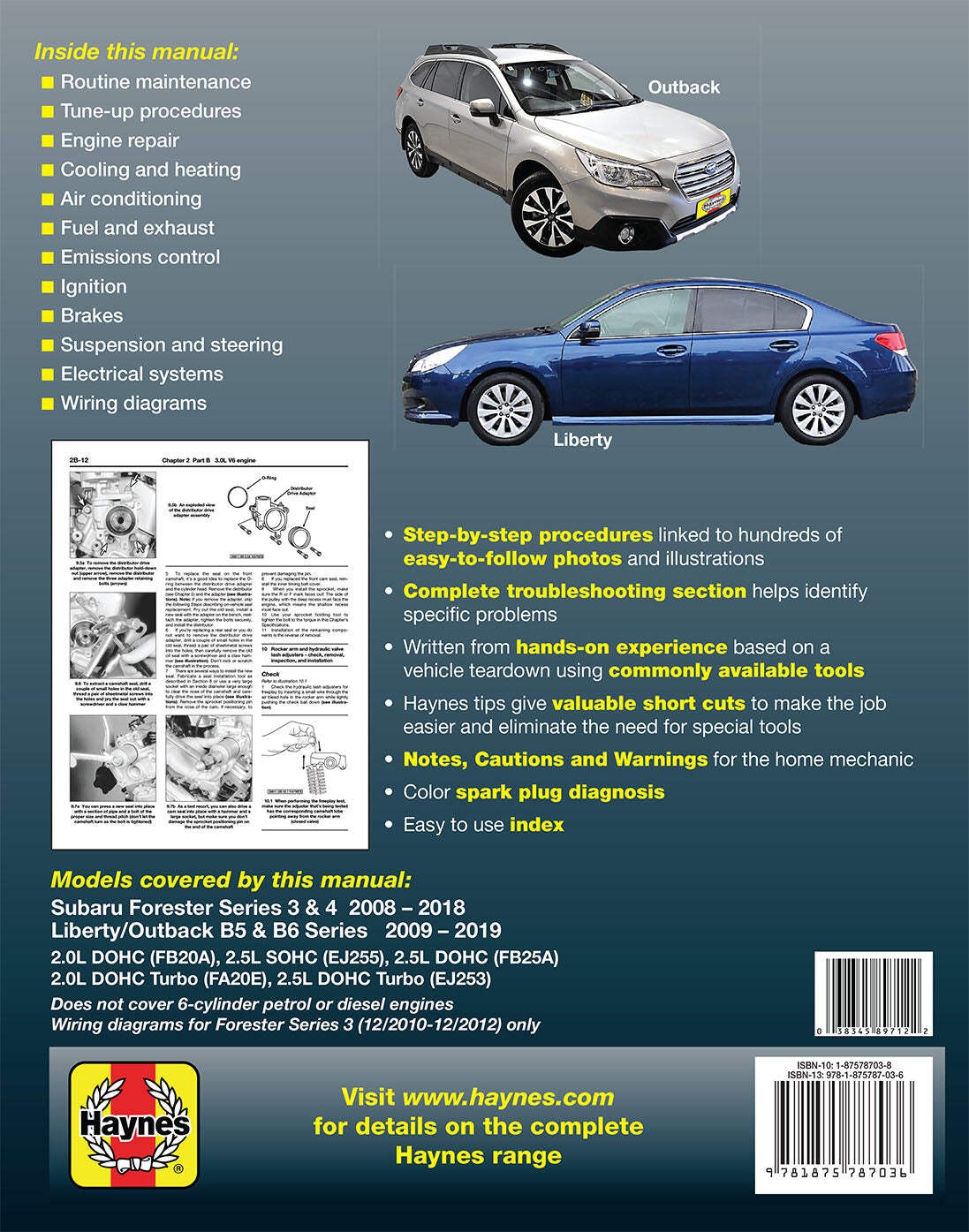 Subaru Forester 2008-2018, Liberty / Outback 2009-2019 Repair Manual (89712)