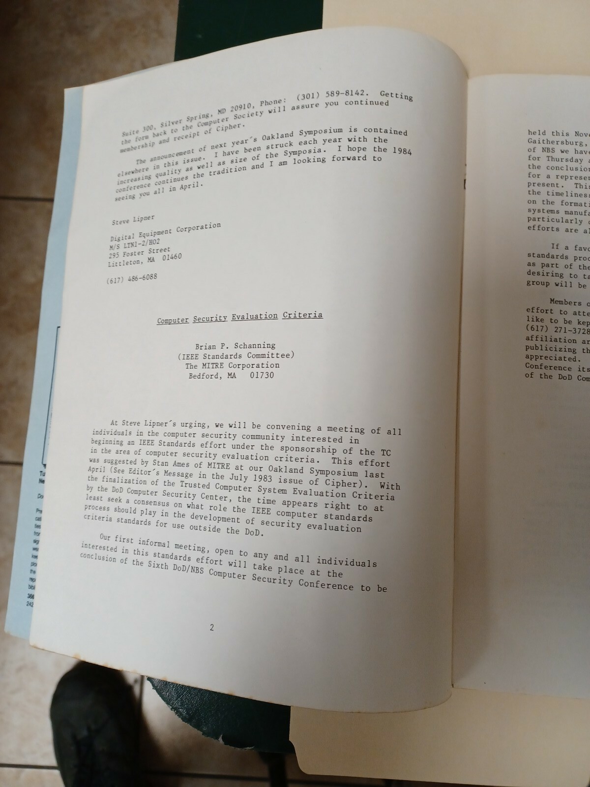 1983 Cipher Electronic Newsletter USC Technical Committee on Security MJP 332