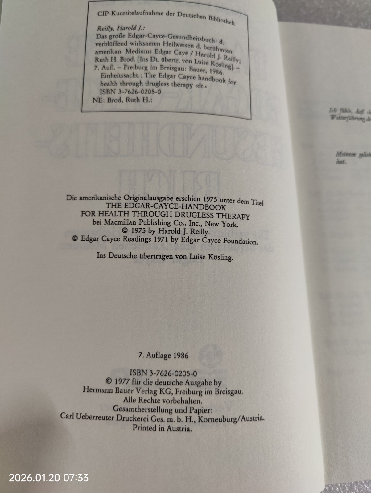 Das grosse Edgar-Cayce-Gesundheitsbuch 7th Edition “Auflage” 1986