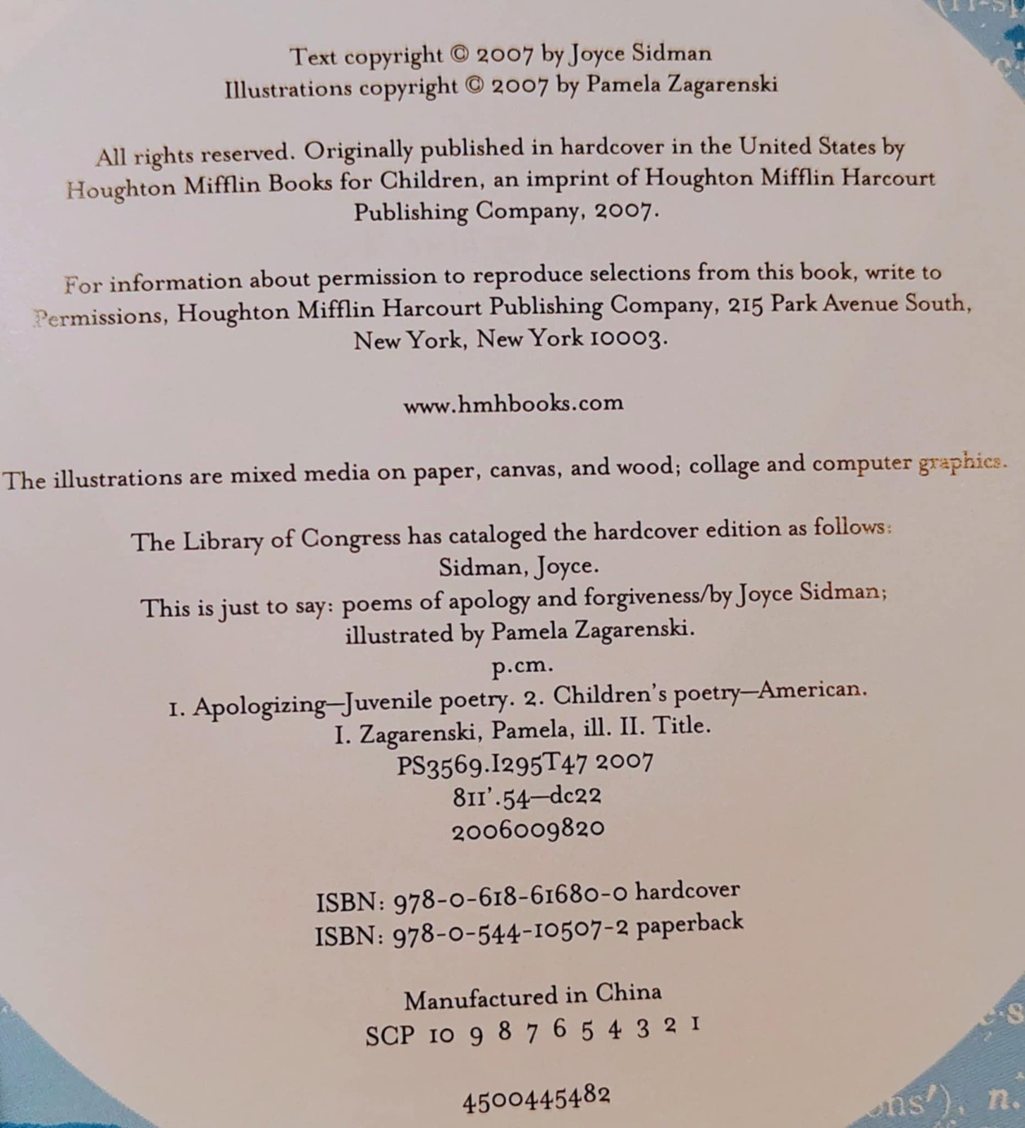 This Is Just to Say: Poems of Apology and Forgiveness by Sidman, Joyce
