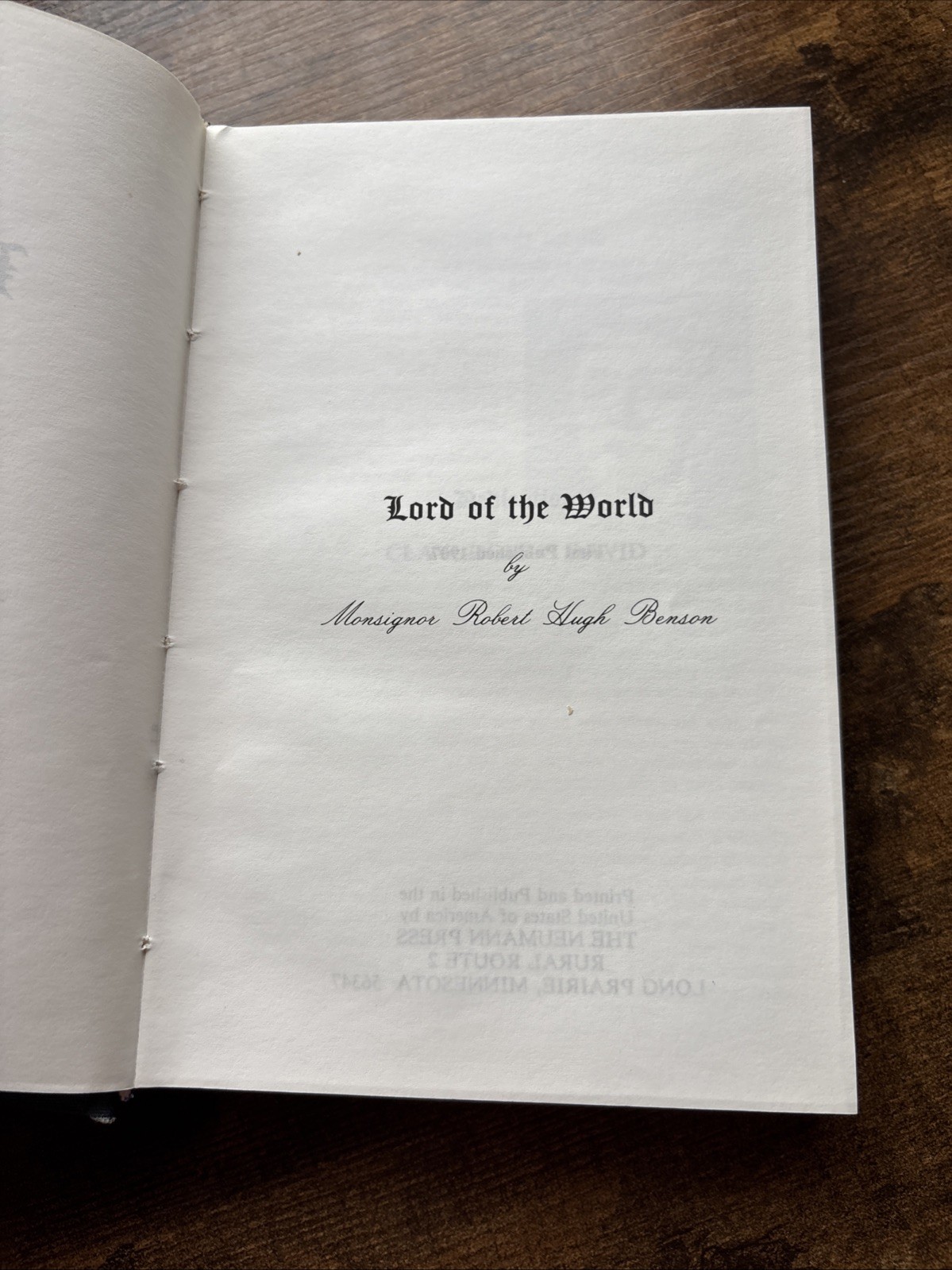Lord of the World Robert Hugh Benson HC Catholic Dystopian Neumann Press