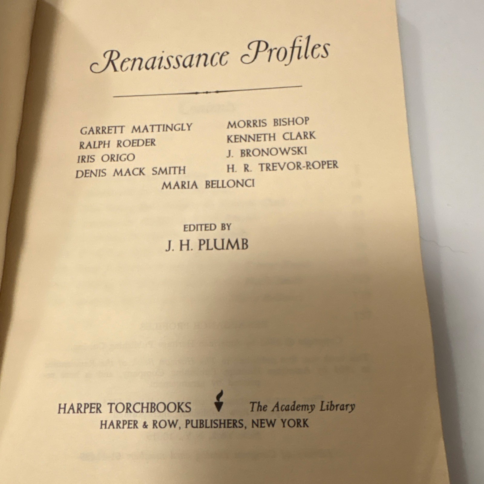 Renaissance Profiles, Garrett Mattingly, Harper, 1965 PB, Torchbooks