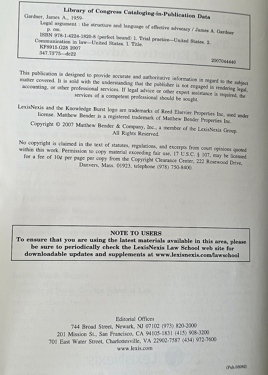 Legal Argument: The Structure and Language of Effective Advocacy~ James Gardner
