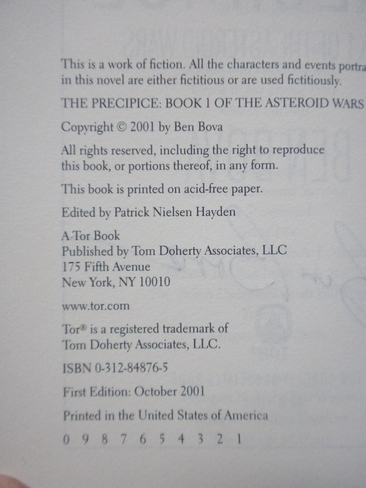 *SIGNED* BEN BOVA high grade 2001 collectible hardcover THE PRECIPICE 349 pages