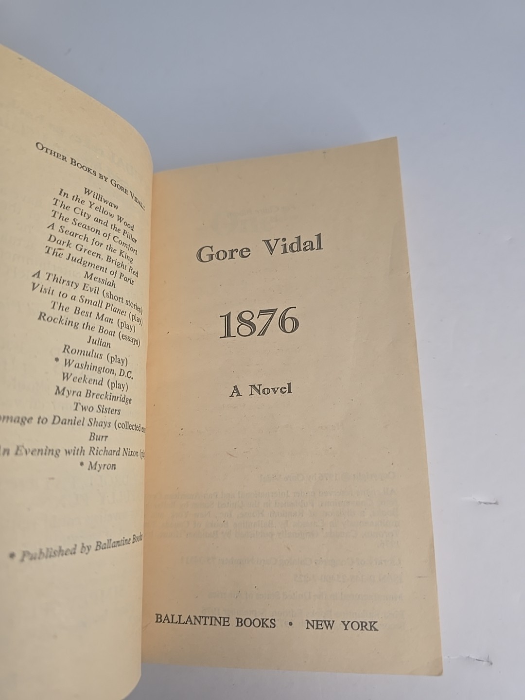 1876 by Gore Vidal (1977) Vintage Ballantine Paperback Historical Fiction VG