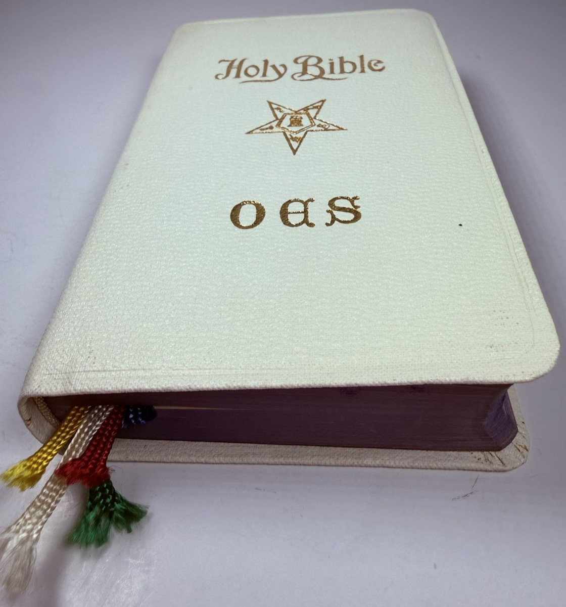 Vintage OES Holy Bible Order of the Eastern Star Pocket White Masonic 5.5″x3.5″