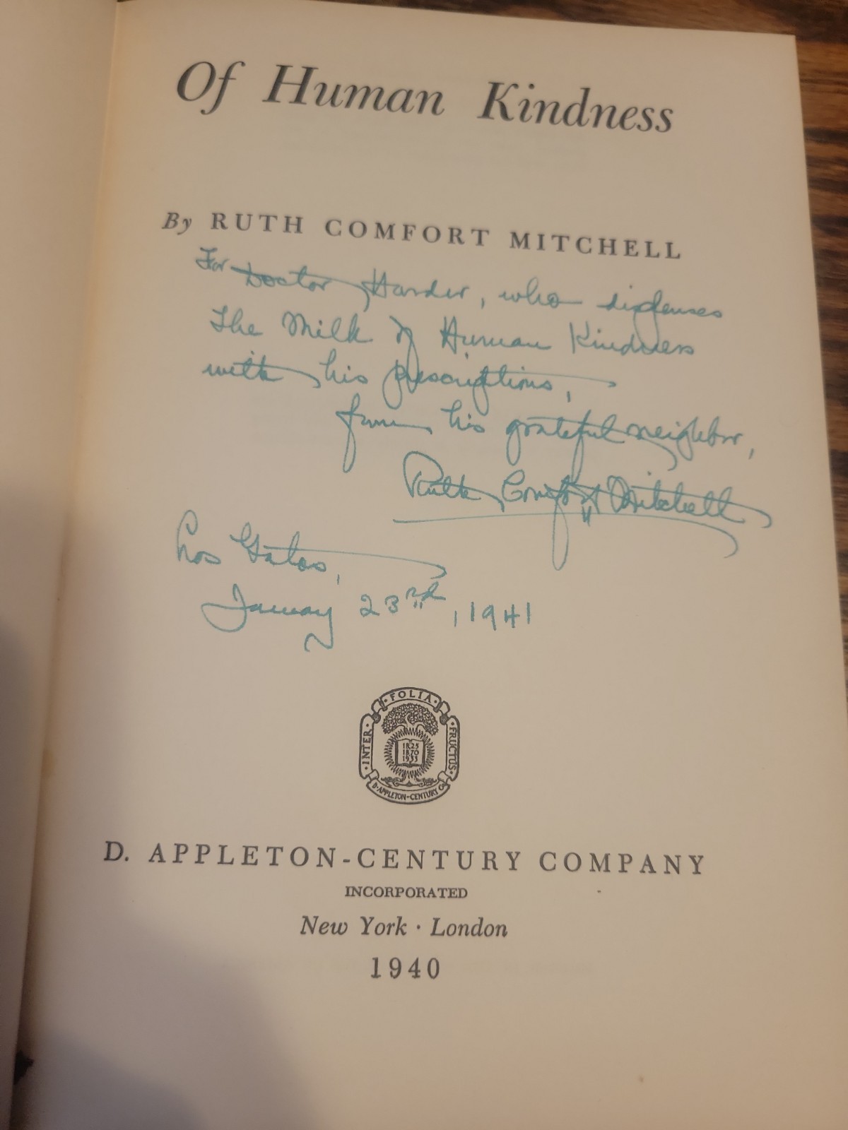 Of Human Kindness by Ruth Comfort Mitchell, Signed, 1940 Vintage, HC Witj DJ
