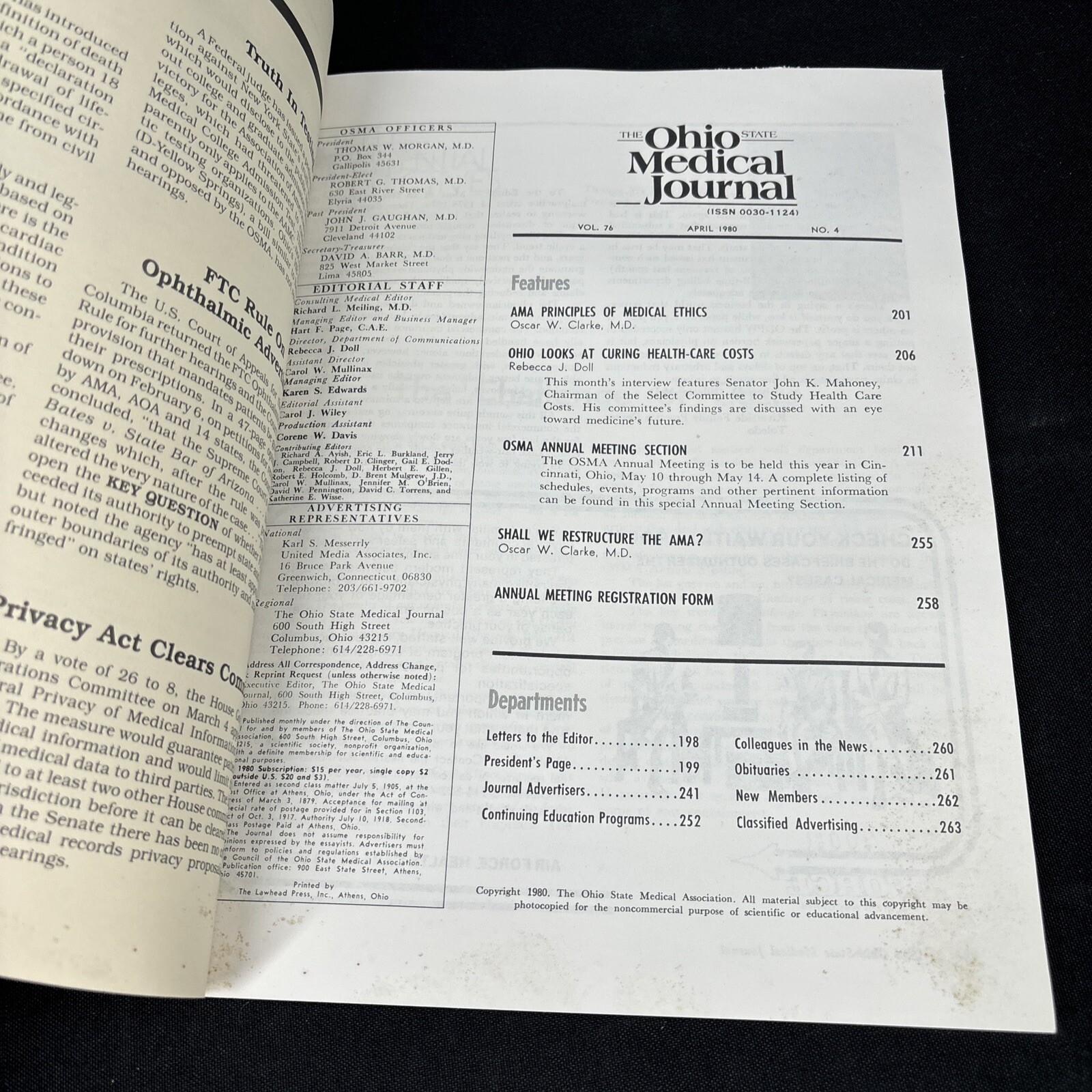 The Ohio State Medical Journal Magazine April 1980 Our Society Moves Ahead