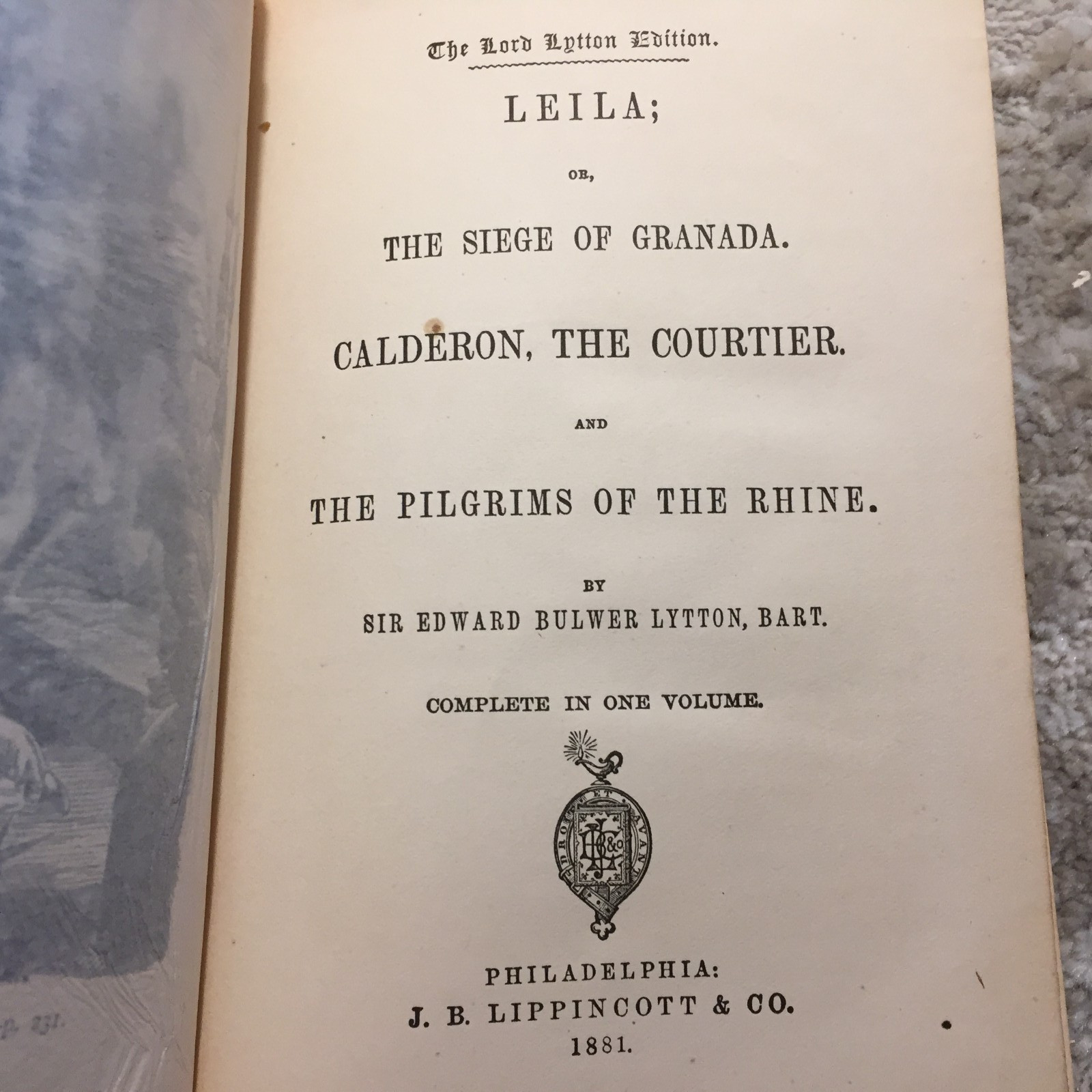 Leila Siege Of Granada Calderon Pilgrims Of The Rhine Edward Bulwer Lytton 1881