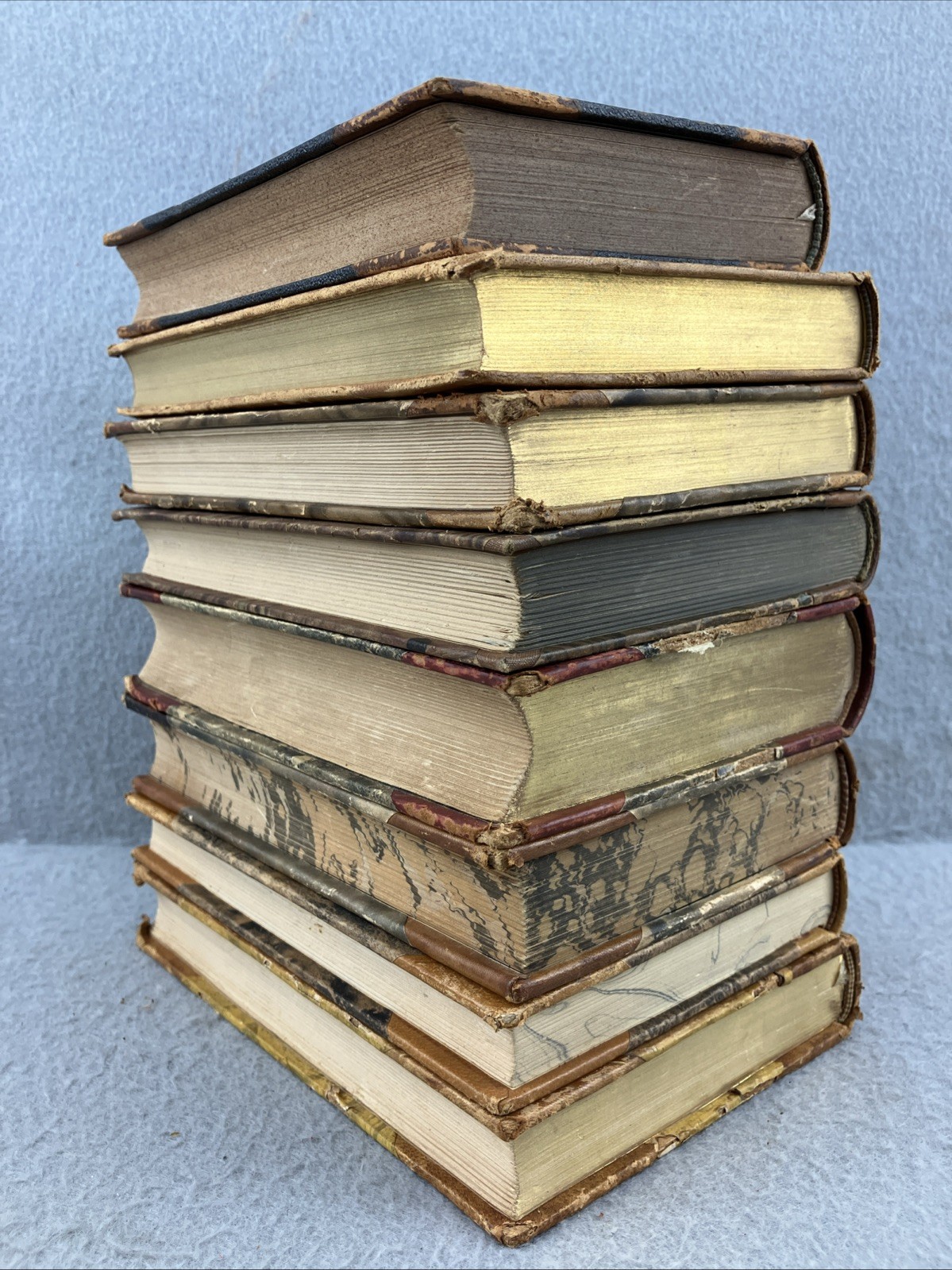 Leather Books Decor Mixed Languages Lot Of 8 Decorative Interior Design Vintage