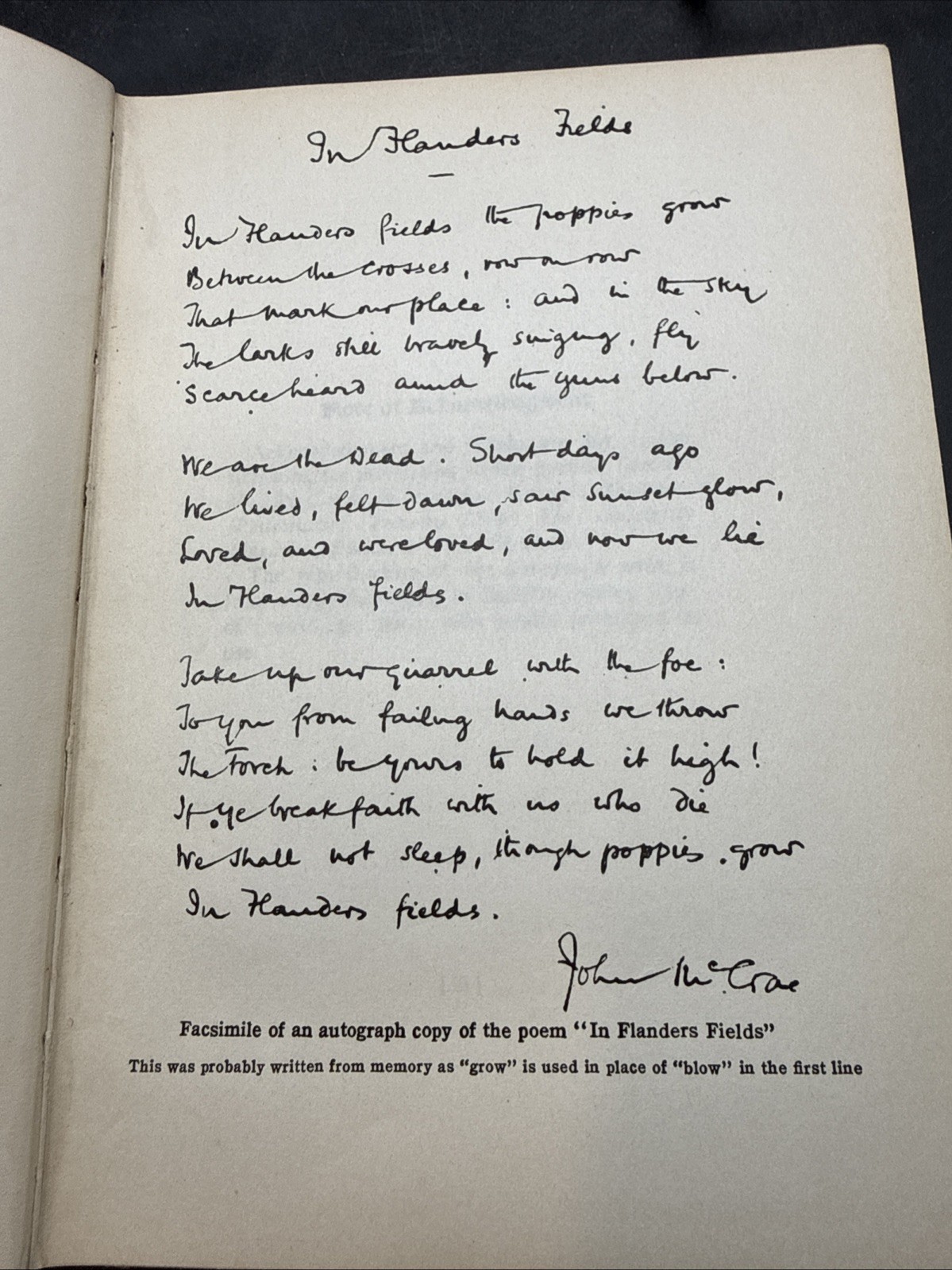 WWI In Flanders Fields And Other Poems John McCrae HC 1st American Edition 1919
